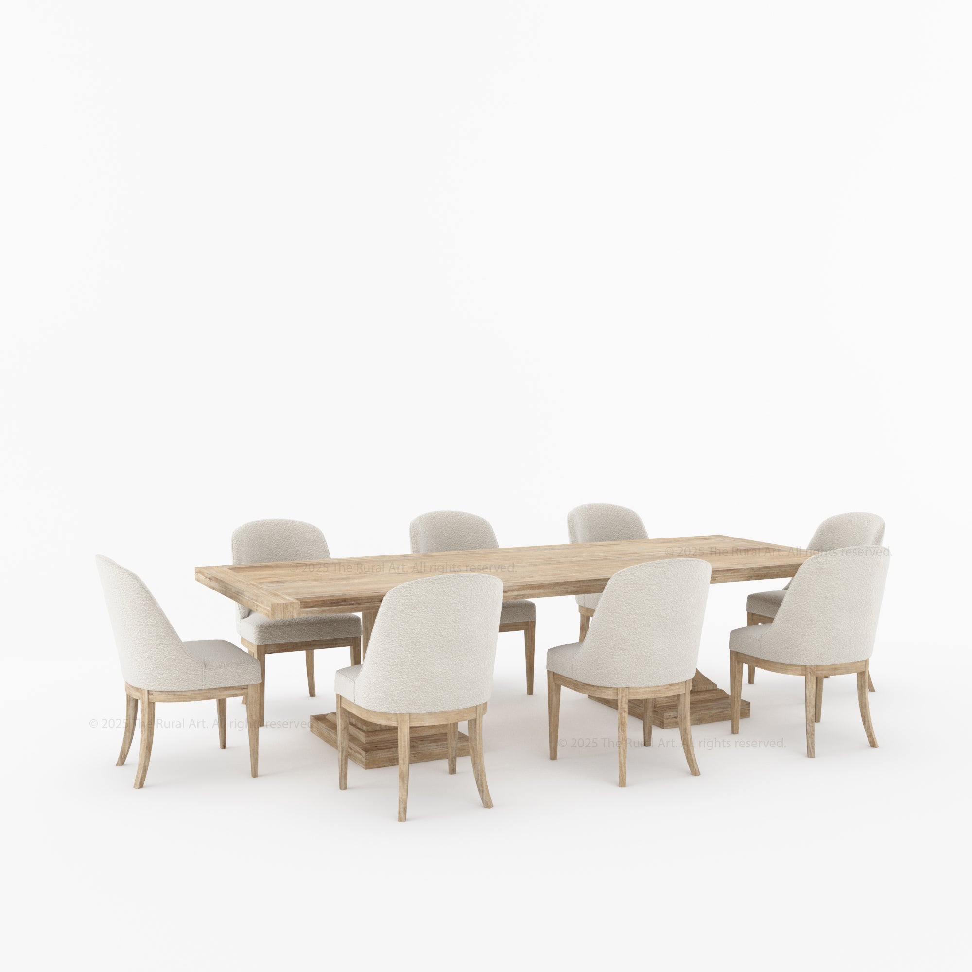 Medina Dining Table Set for 4, 6, 8 and 10 | Solid Wood Pedestal Table & Upholstered Chairs