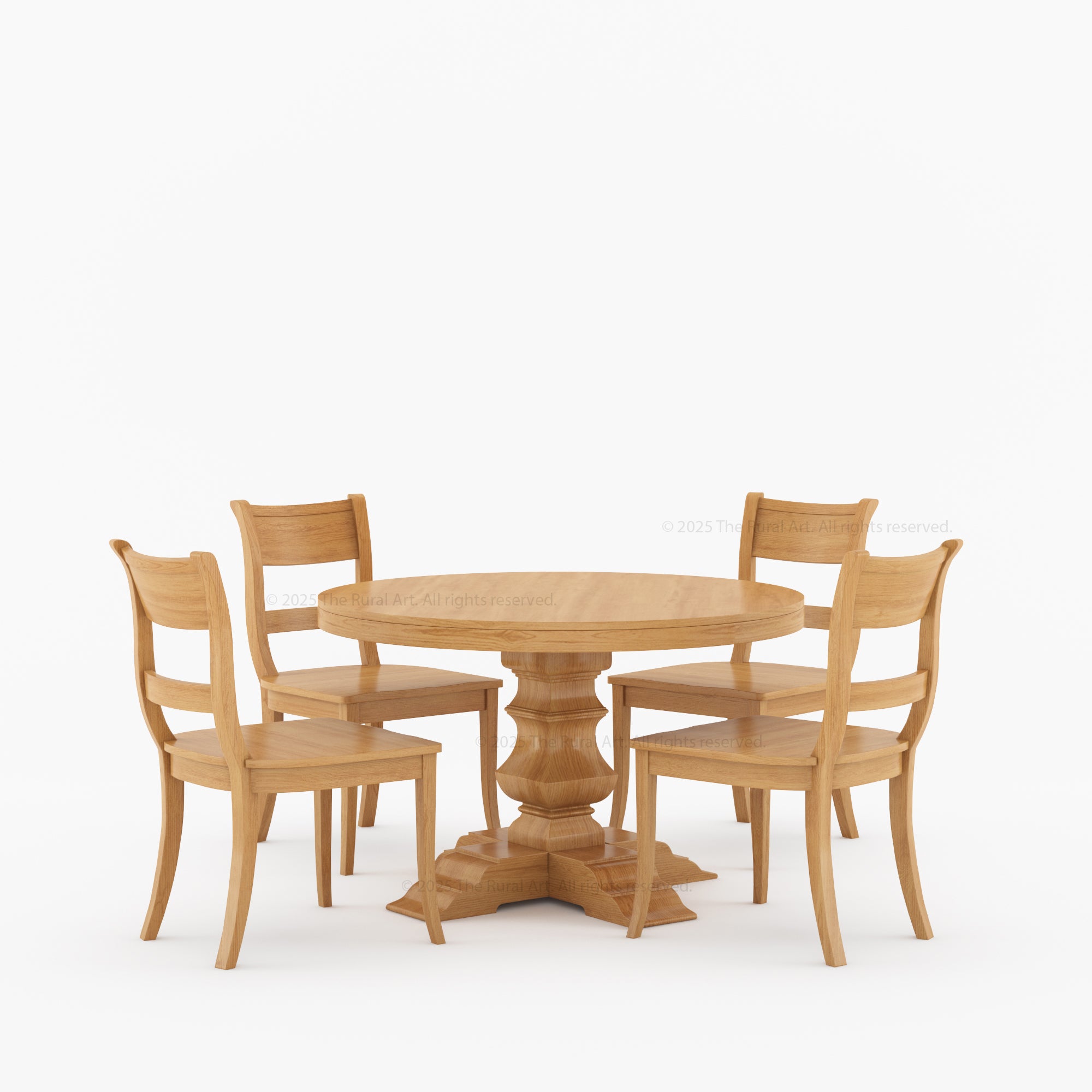 Benton Round Solid Wood Pedestal Base Dining Table and Chair Set