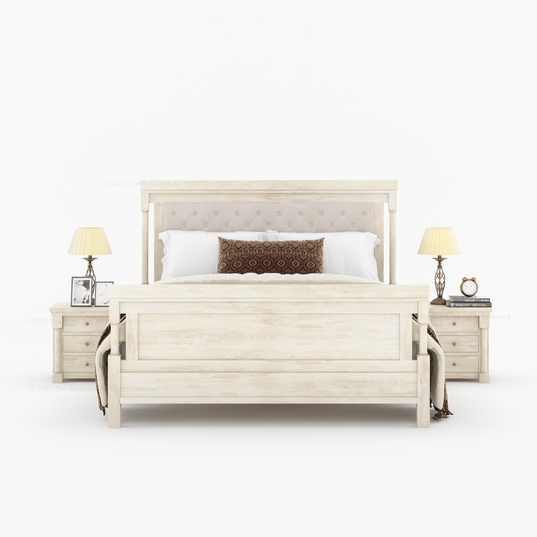 Verona Rustic Solid Wood Tall Headboard Upholstered Bed