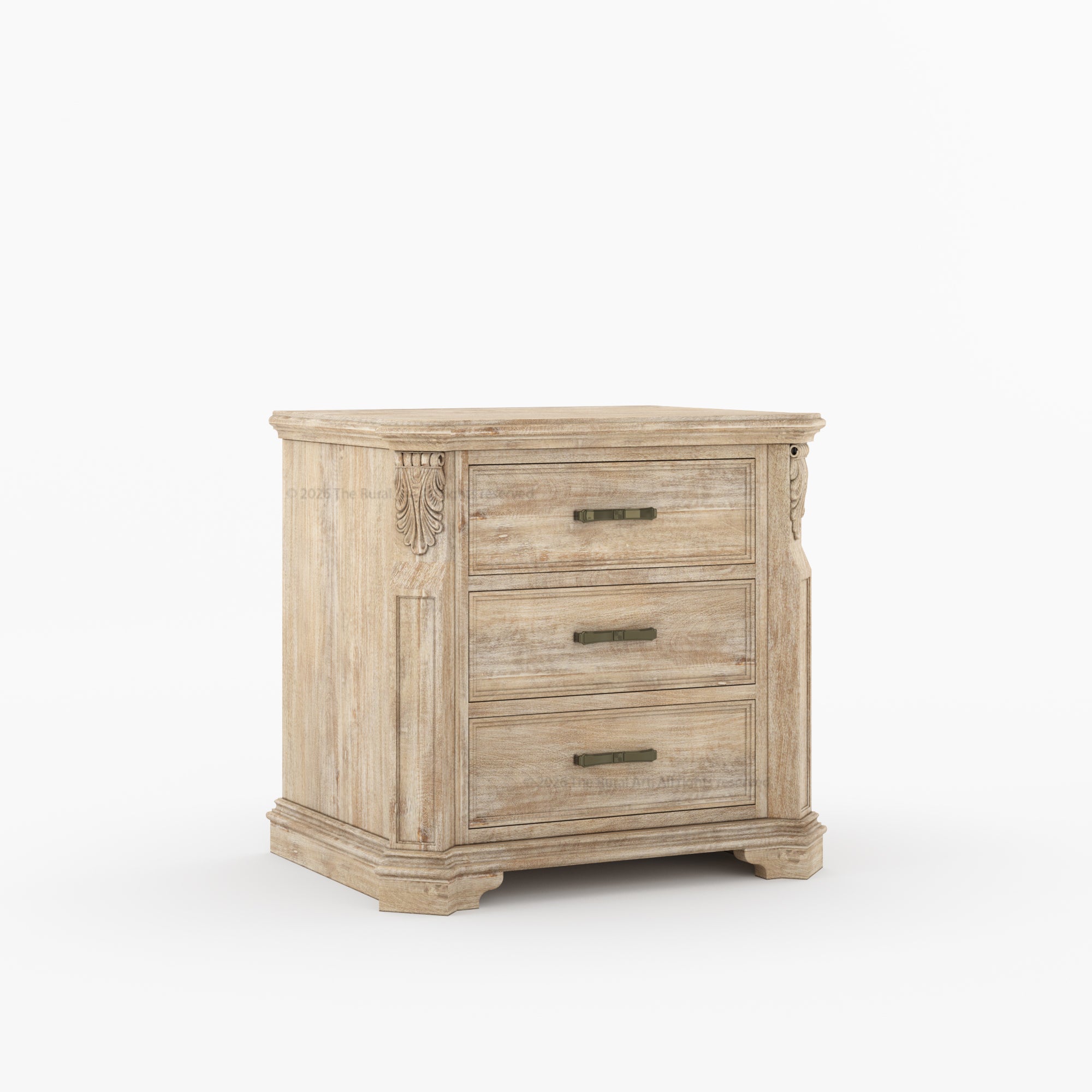 Alexander Hand-Carved Solid Wood Three-Drawer Nightstand