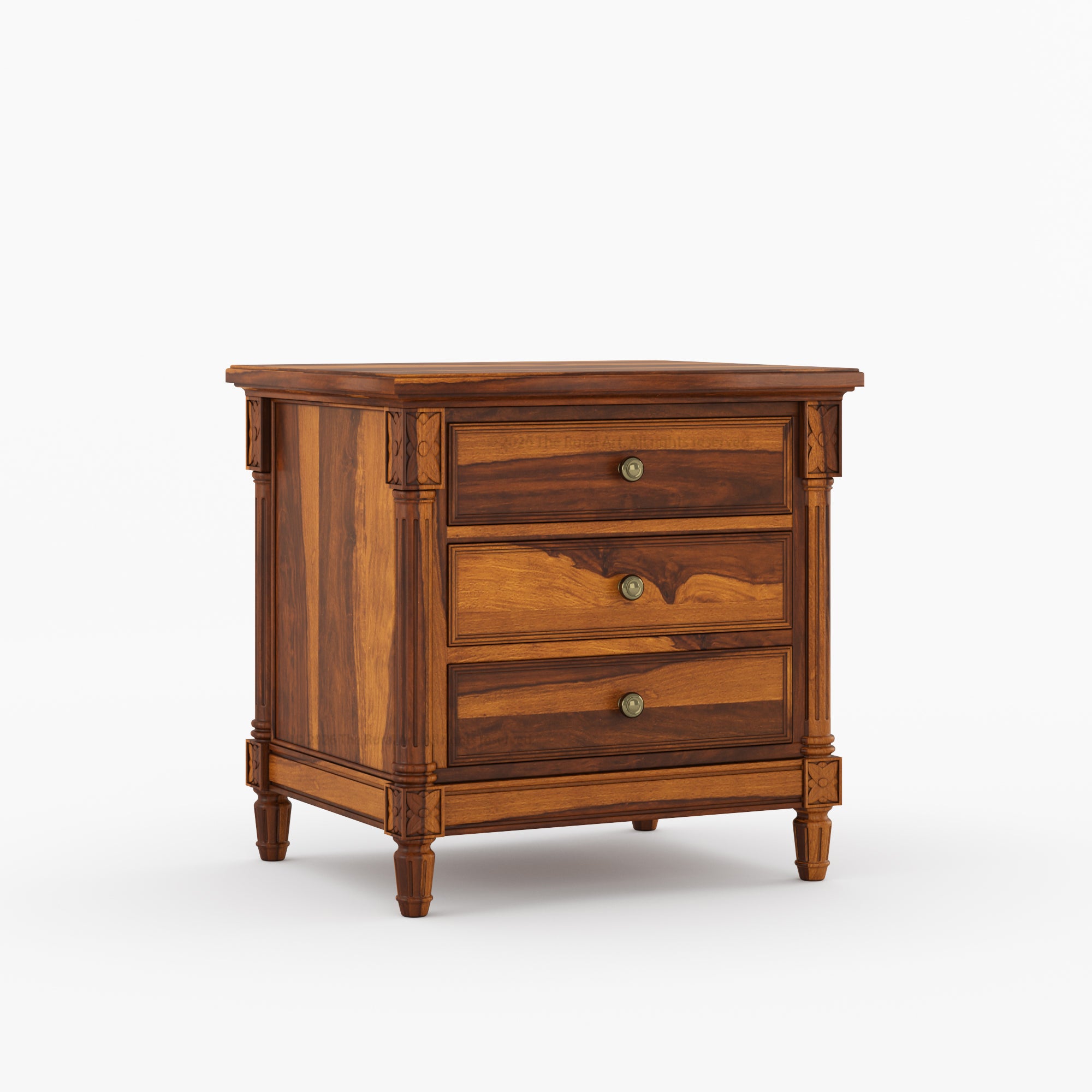 Novato Heritage Solid Wood 3-Drawer Nightstand with Carved Detailing