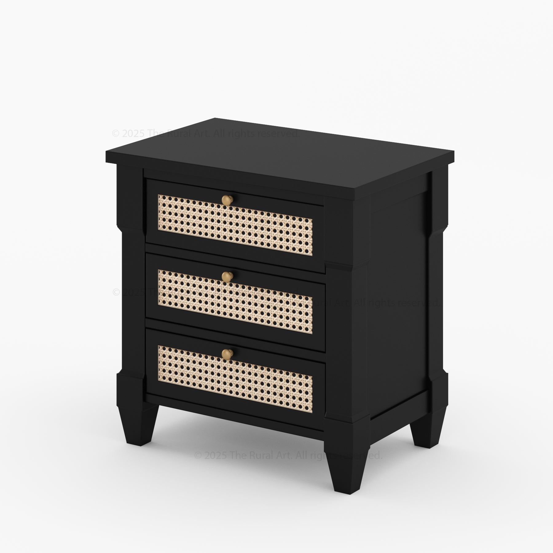 Hayward Solid Wood & Cane Nightstand With Three Drawers