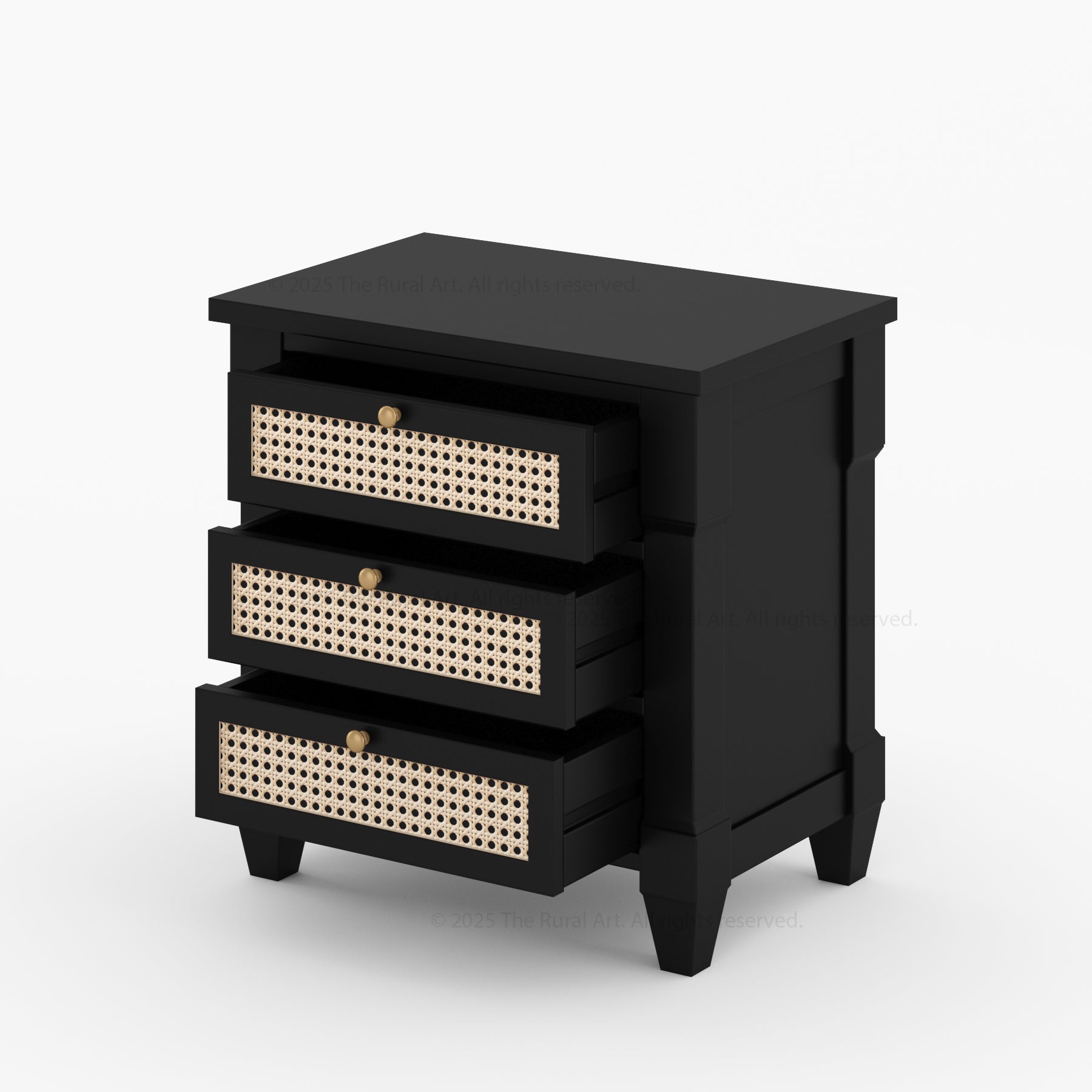 Hayward Solid Wood & Cane Nightstand With Three Drawers