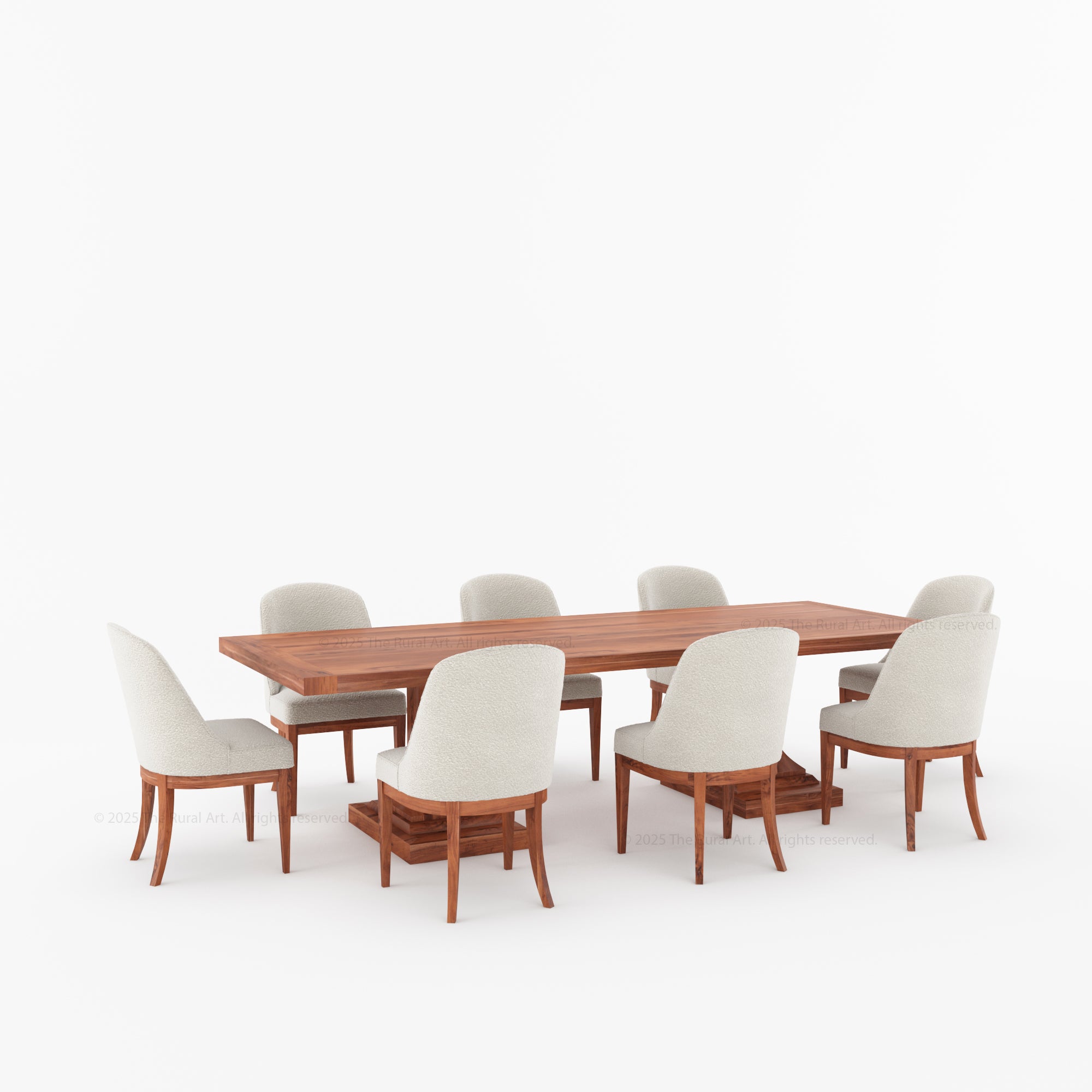Medina Dining Table Set for 4, 6, 8 and 10 | Solid Wood Pedestal Table & Upholstered Chairs