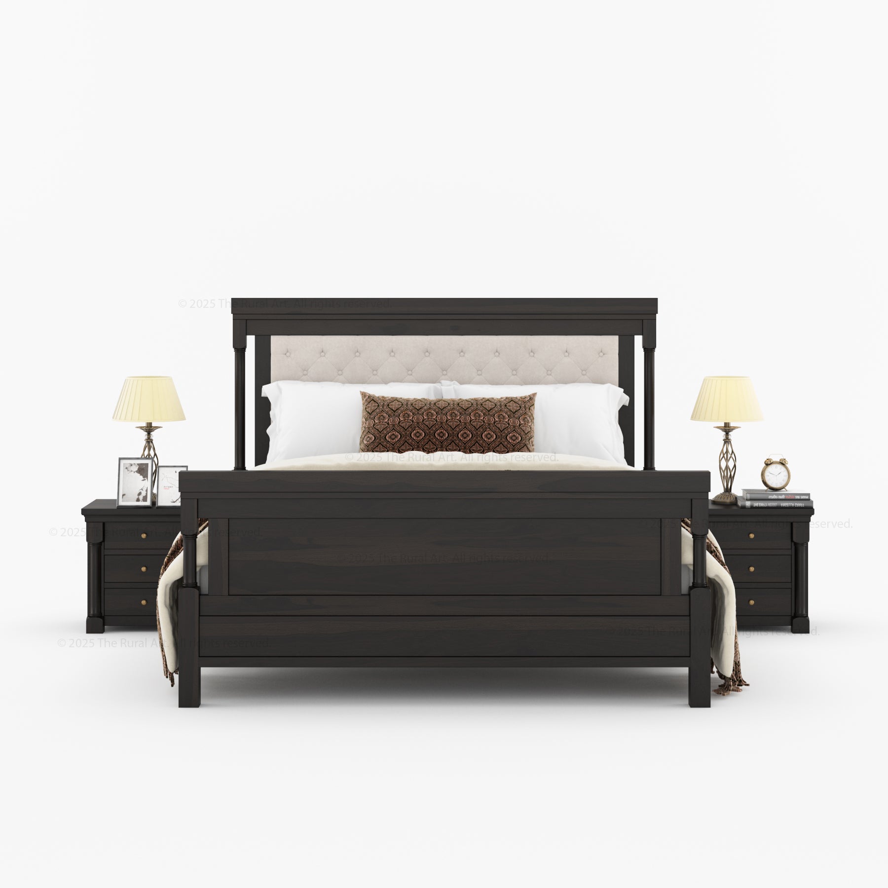 Verona Rustic Solid Wood Tall Headboard Upholstered Bed