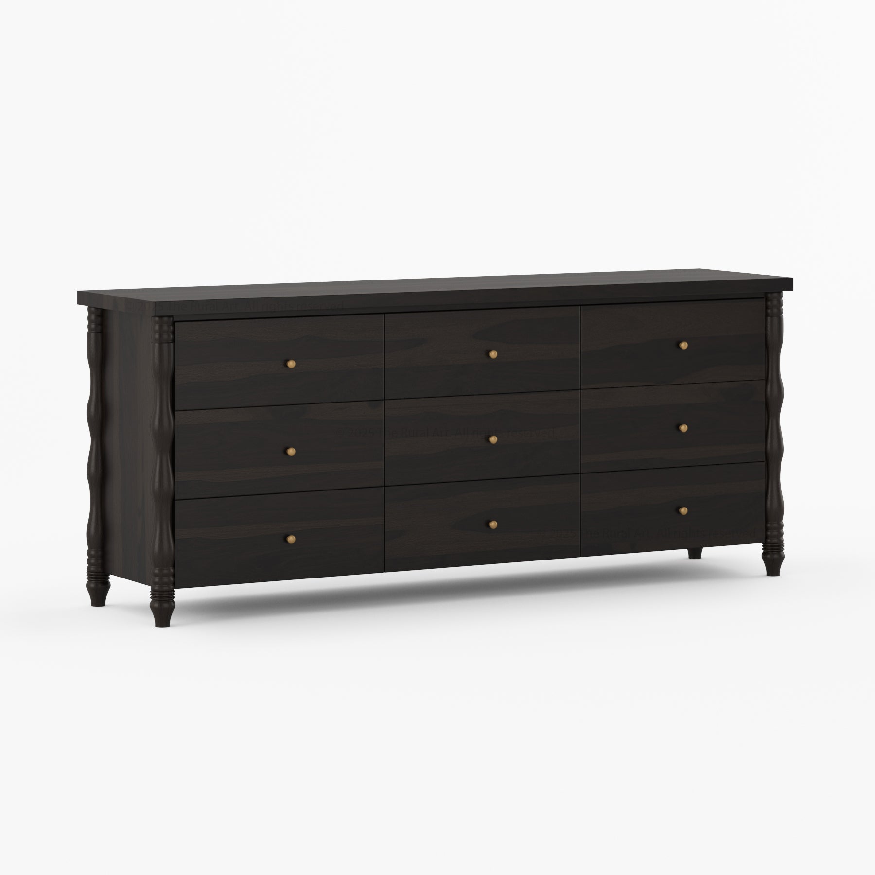 Jasper Solid Wood Dresser with Turned Legs & Brass Knobs