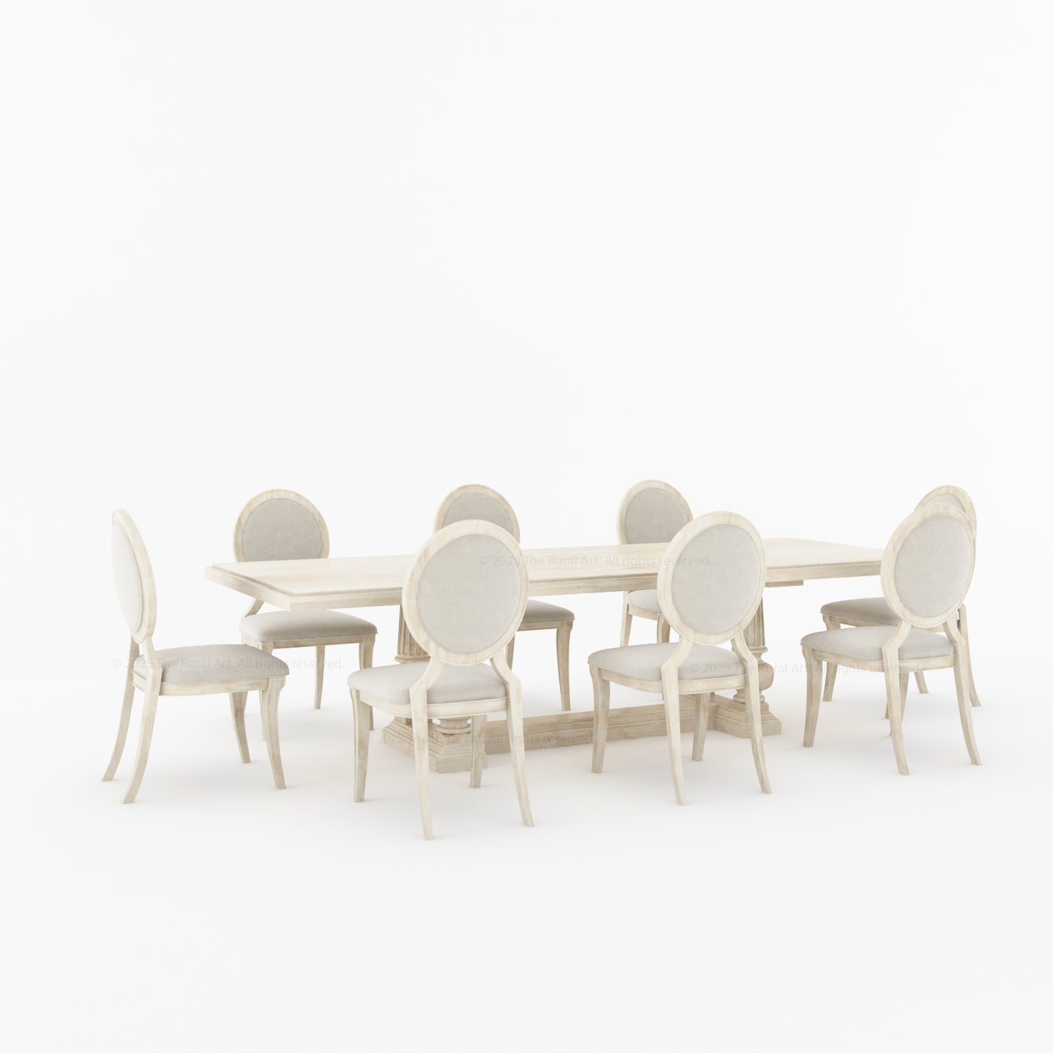 San Pedro Solid Wood Double Pedestal Dining Table & Oval-Back Chair Set