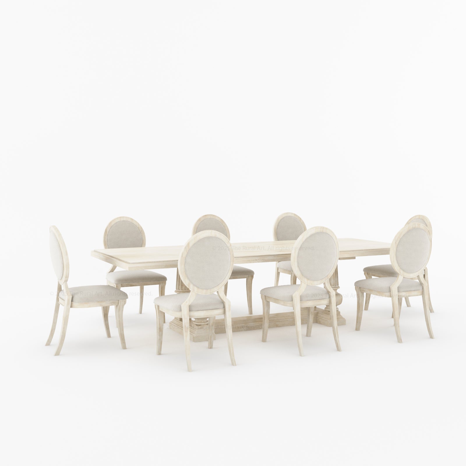 San Pedro Solid Wood Double Pedestal Dining Table & Oval-Back Chair Set