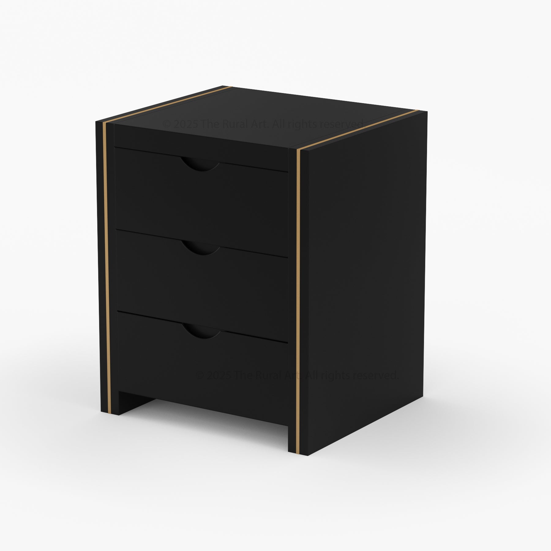 Branson Solid Wood Nightstand – Modern Black with Brass Inlay