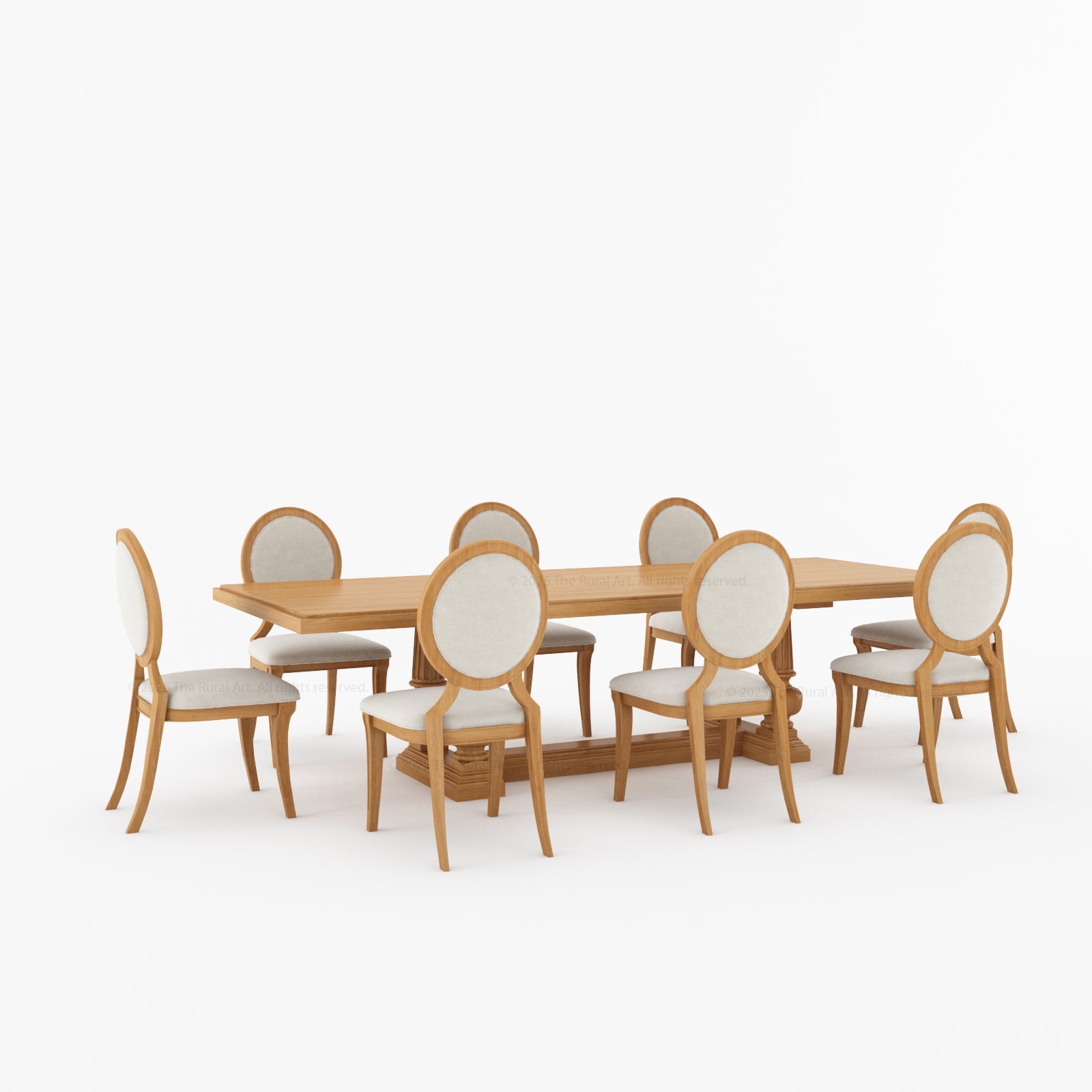 San Pedro Solid Wood Double Pedestal Dining Table & Oval-Back Chair Set