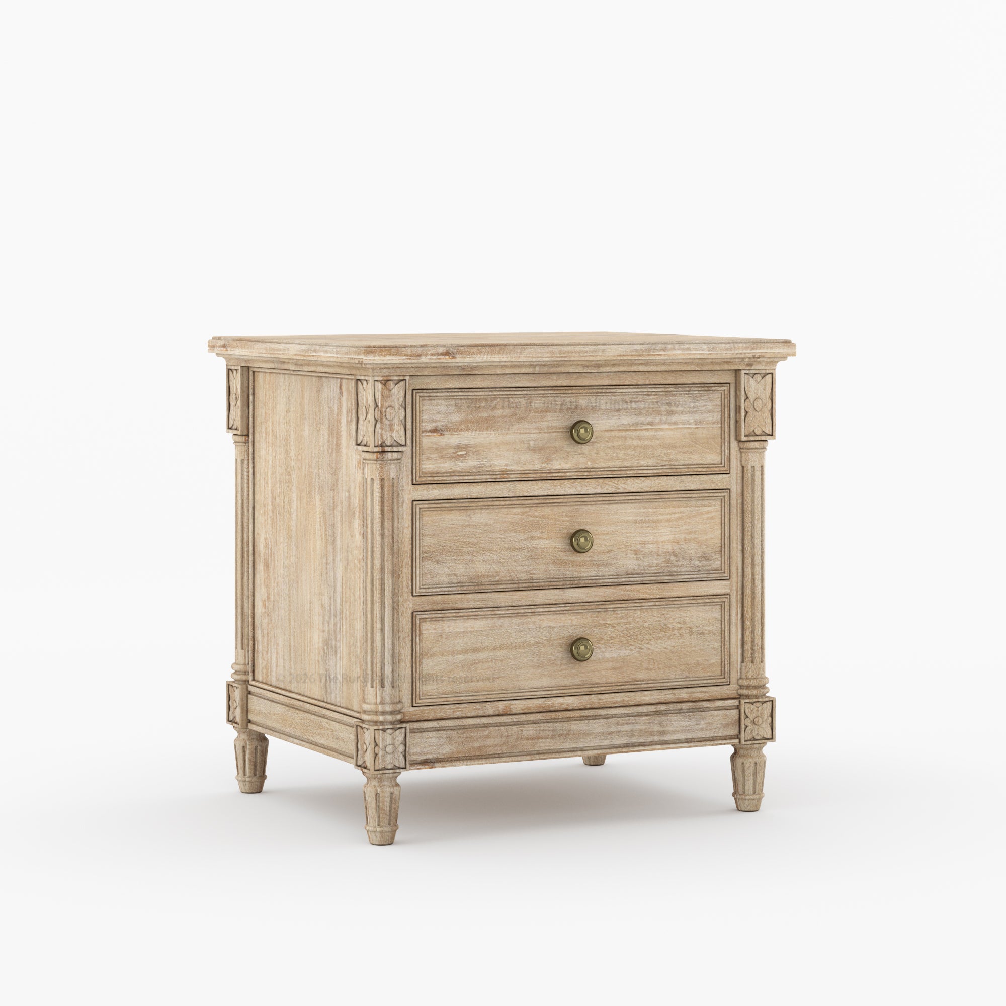 Novato Heritage Solid Wood 3-Drawer Nightstand with Carved Detailing