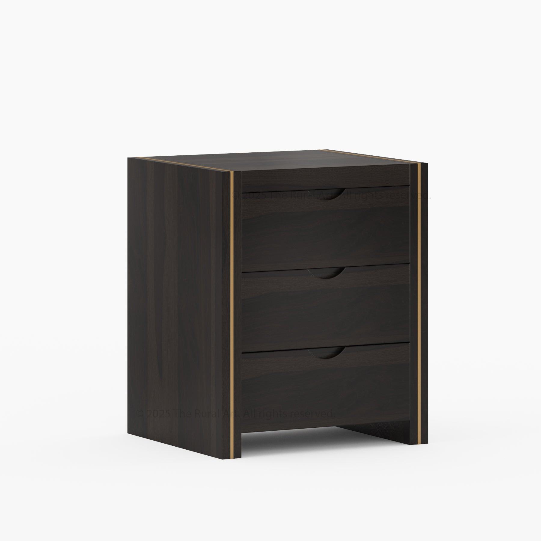 Branson Solid Wood Nightstand – Modern Black with Brass Inlay