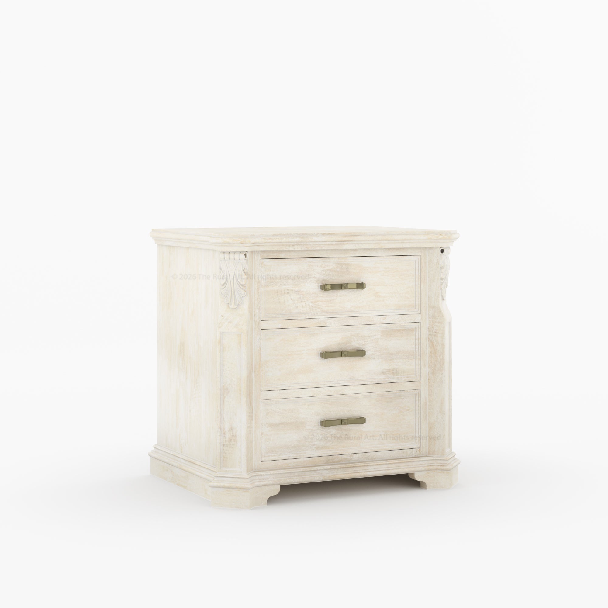 Alexander Hand-Carved Solid Wood Three-Drawer Nightstand