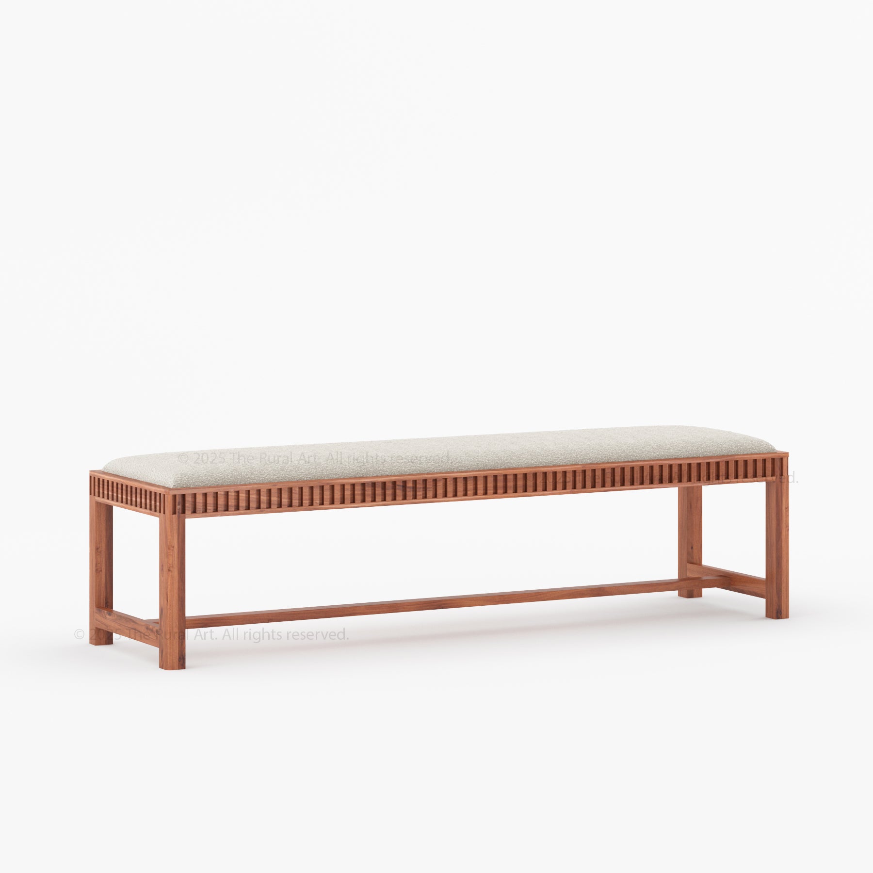 Lewes Fluted Wood Bench | Upholstered Bedroom Bench in Solid Wood Frame