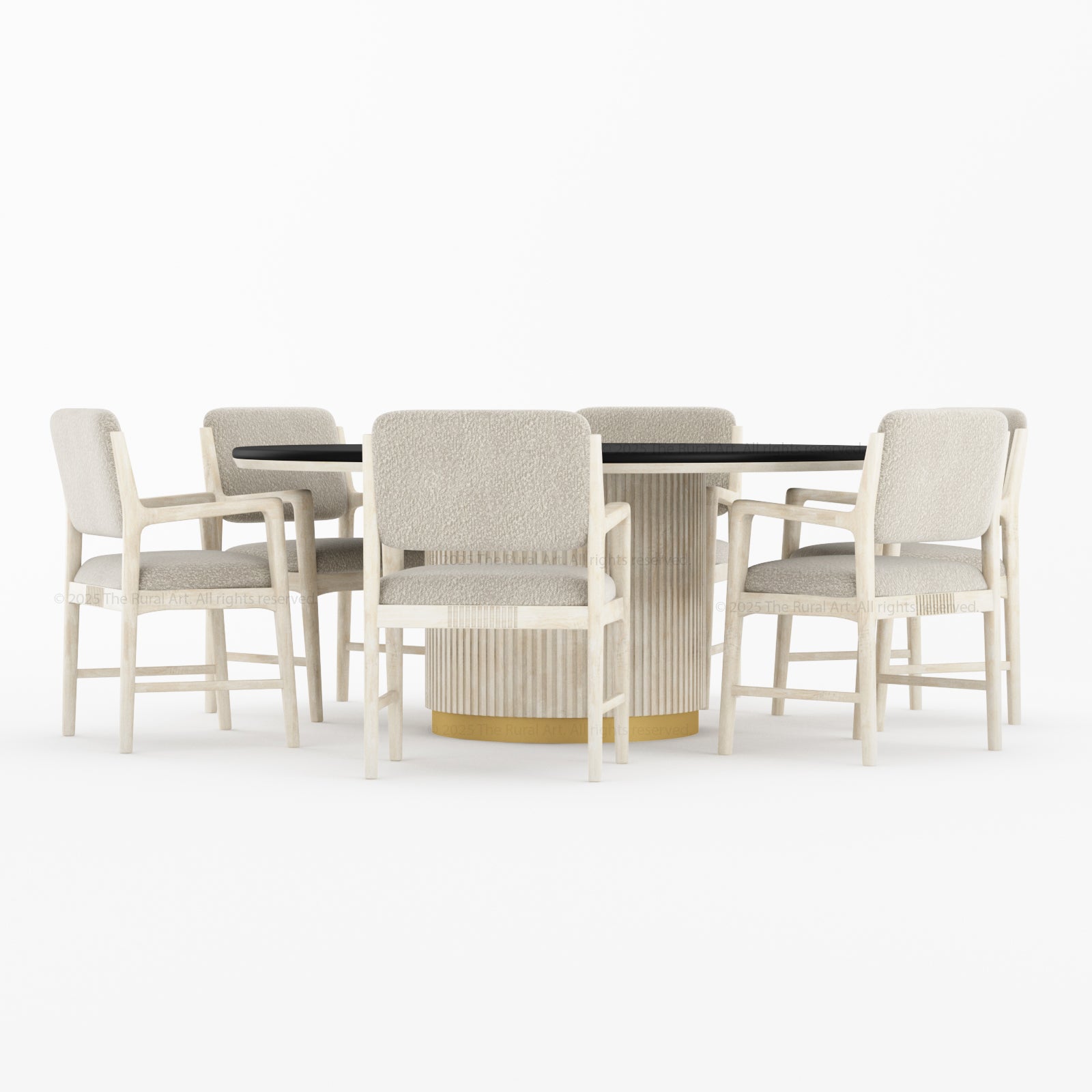 Auburn Fluted Round Dining Table and Chair Set Made of Solid Wood