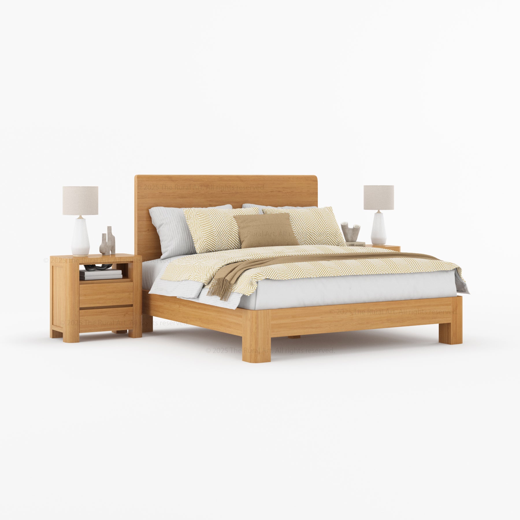 Levittown Real Solid Wood Platform Bed Minimalist Japandi Style