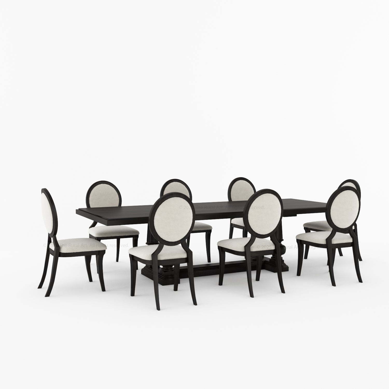 San Pedro Solid Wood Double Pedestal Dining Table & Oval-Back Chair Set