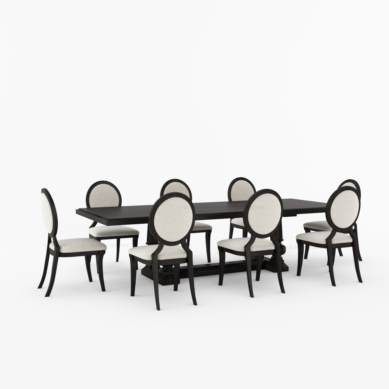 San Pedro Solid Wood Double Pedestal Dining Table & Oval-Back Chair Set