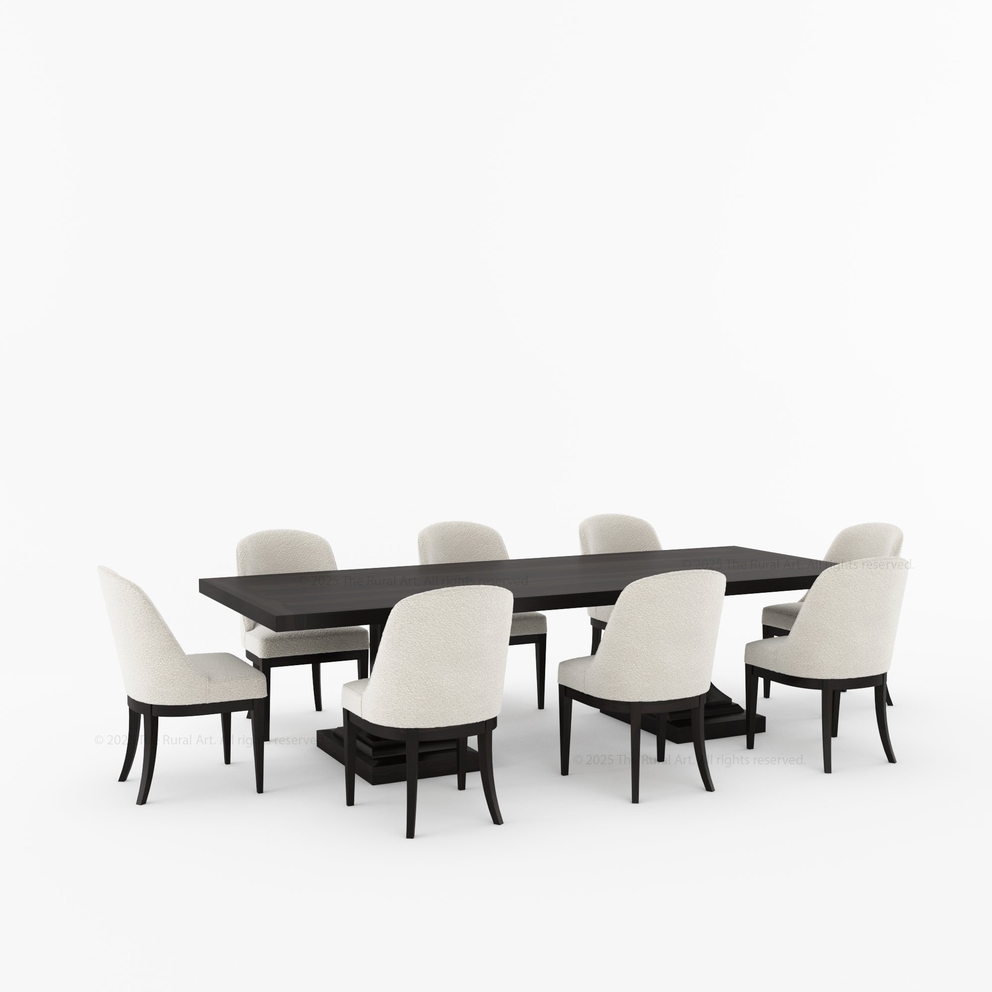 Medina Dining Table Set for 4, 6, 8 and 10 | Solid Wood Pedestal Table & Upholstered Chairs