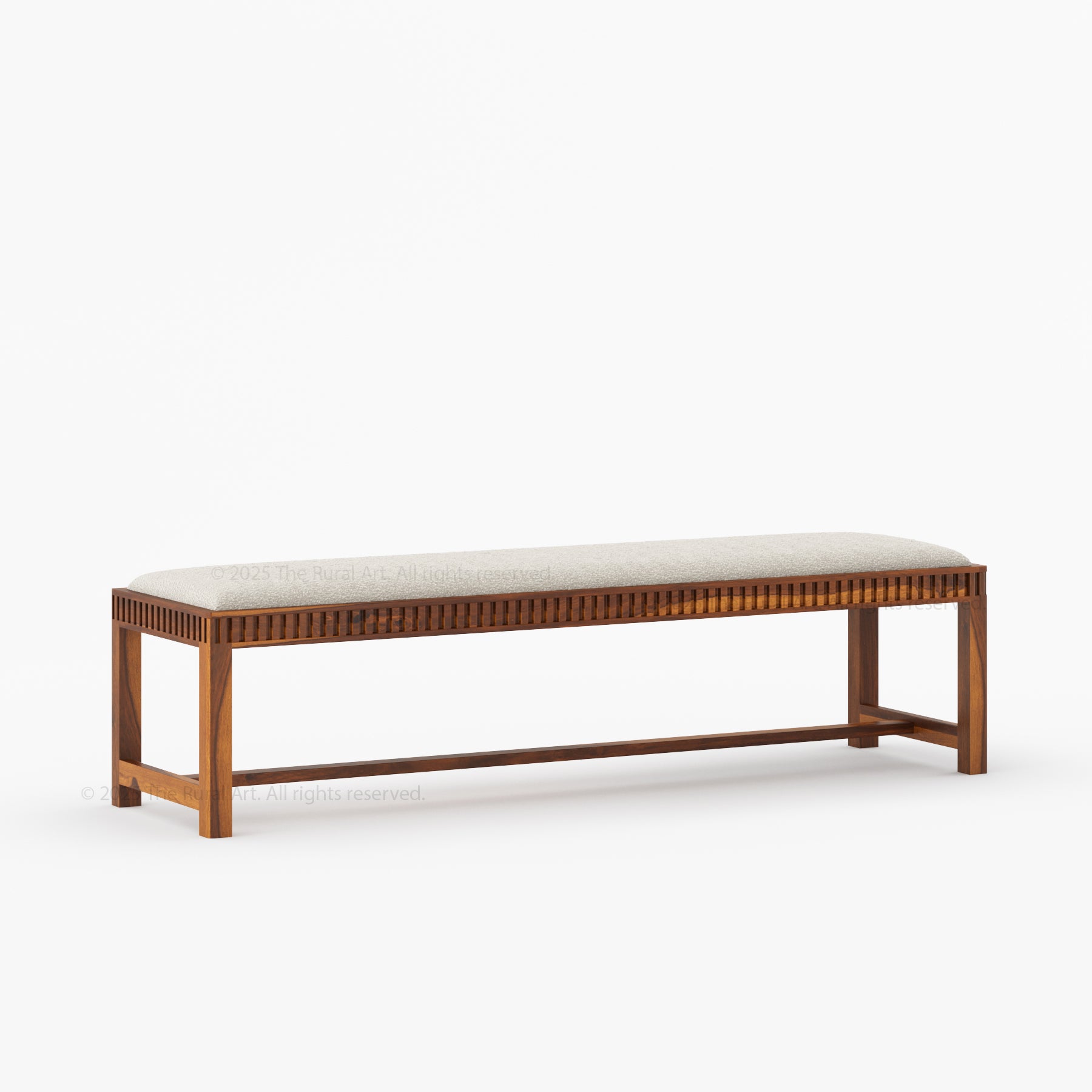Lewes Fluted Wood Bench | Upholstered Bedroom Bench in Solid Wood Frame
