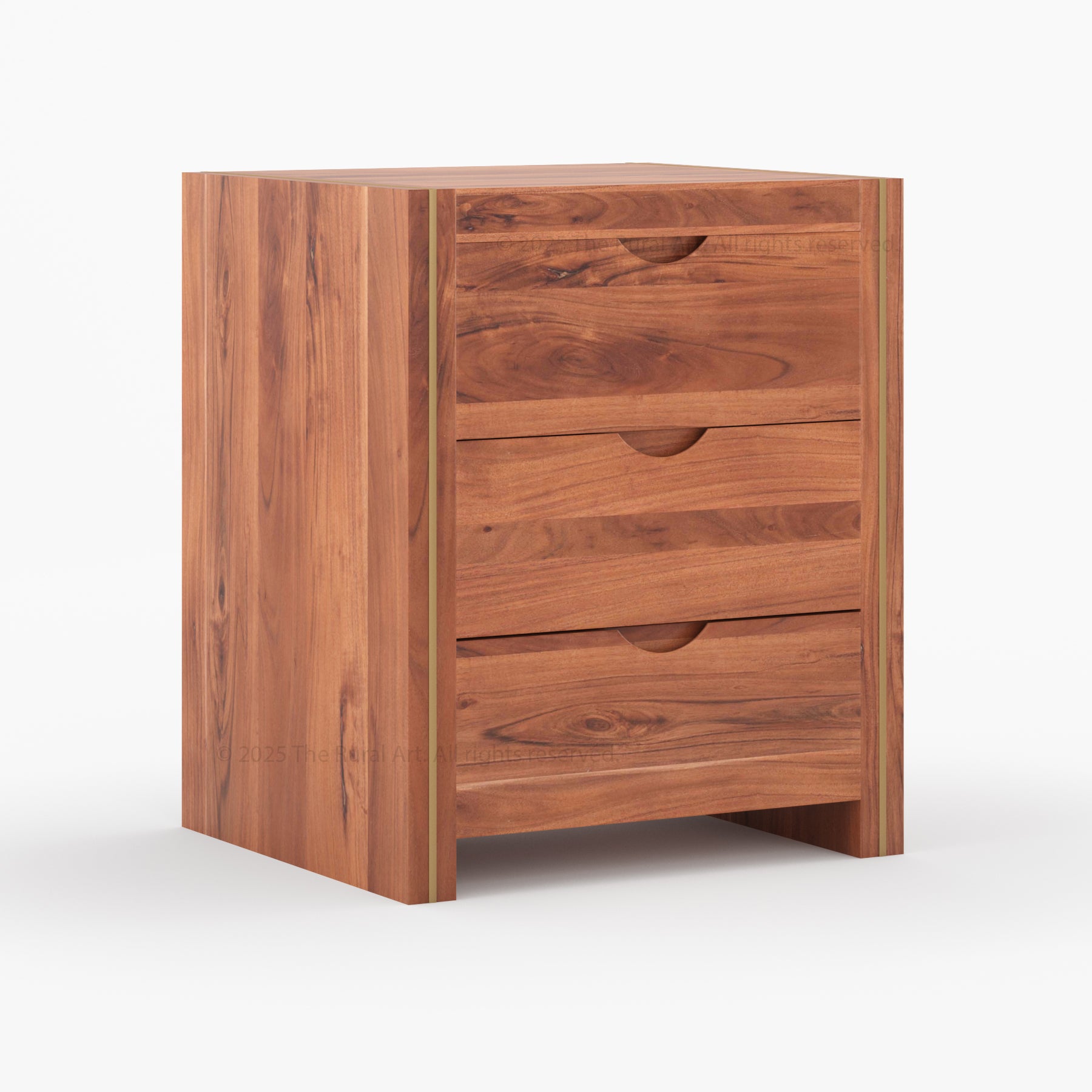 Branson Solid Wood Nightstand – Modern Black with Brass Inlay