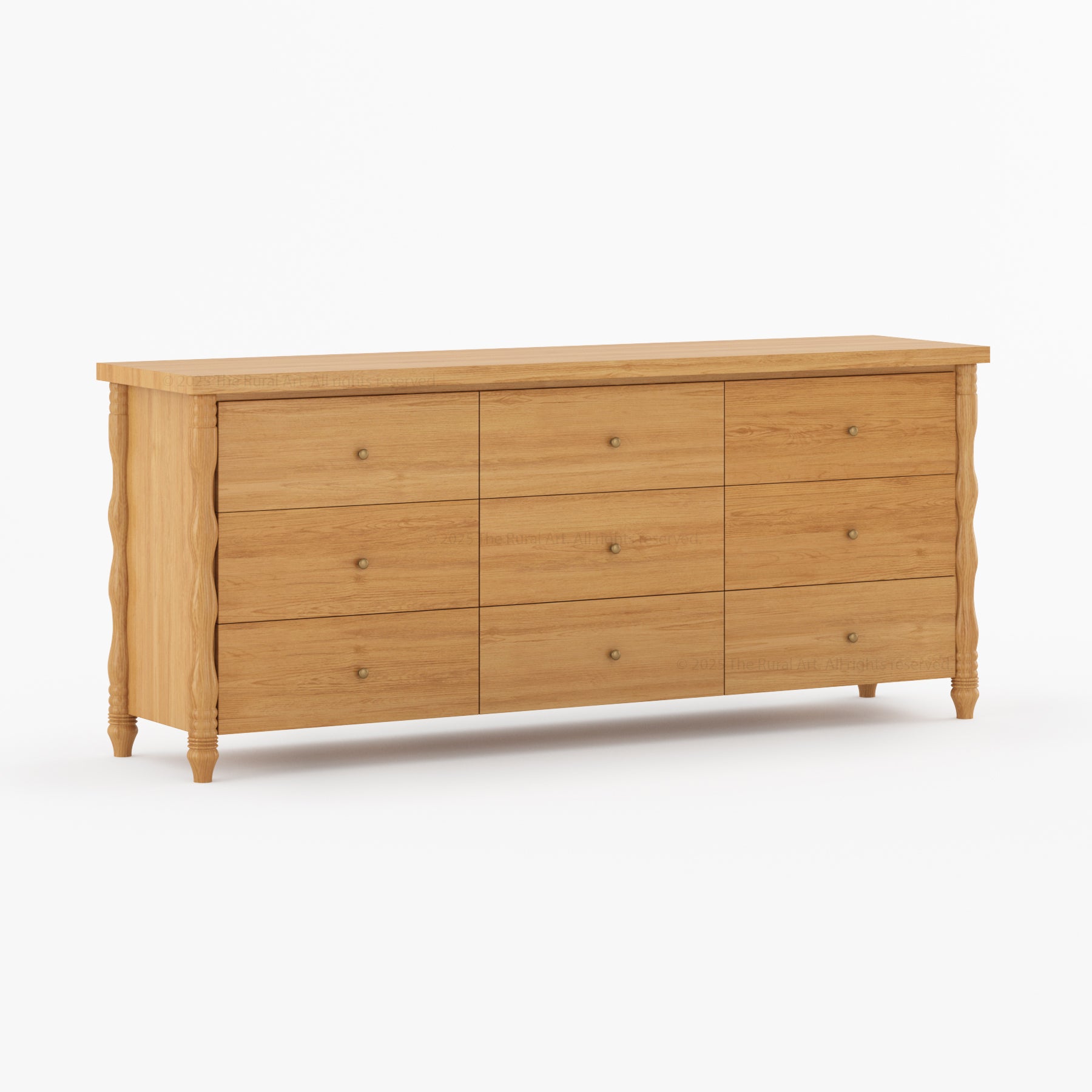 Jasper Solid Wood Dresser with Turned Legs & Brass Knobs