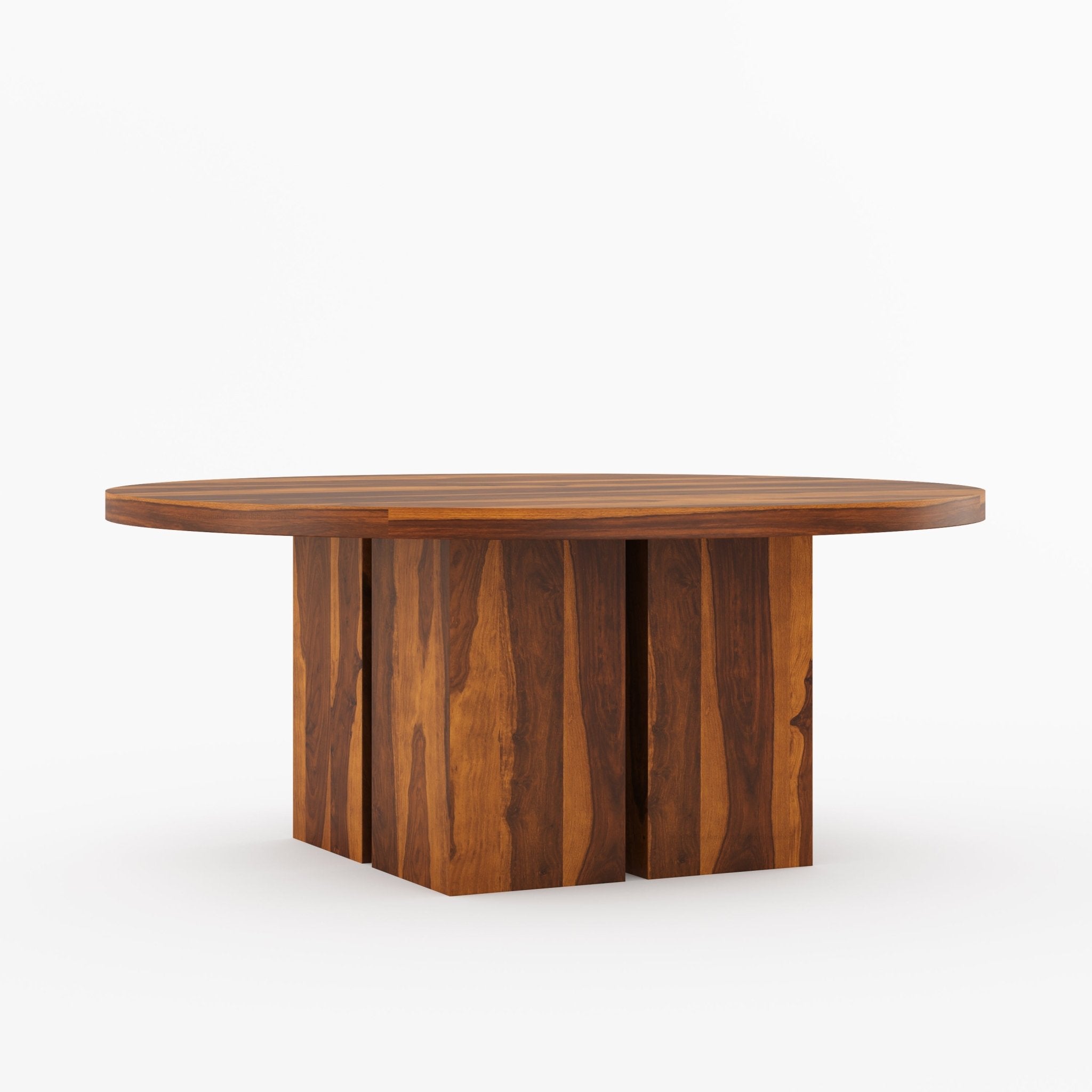 Ozark Round Wooden Pedestal Dining Table with Block Pedestal Base