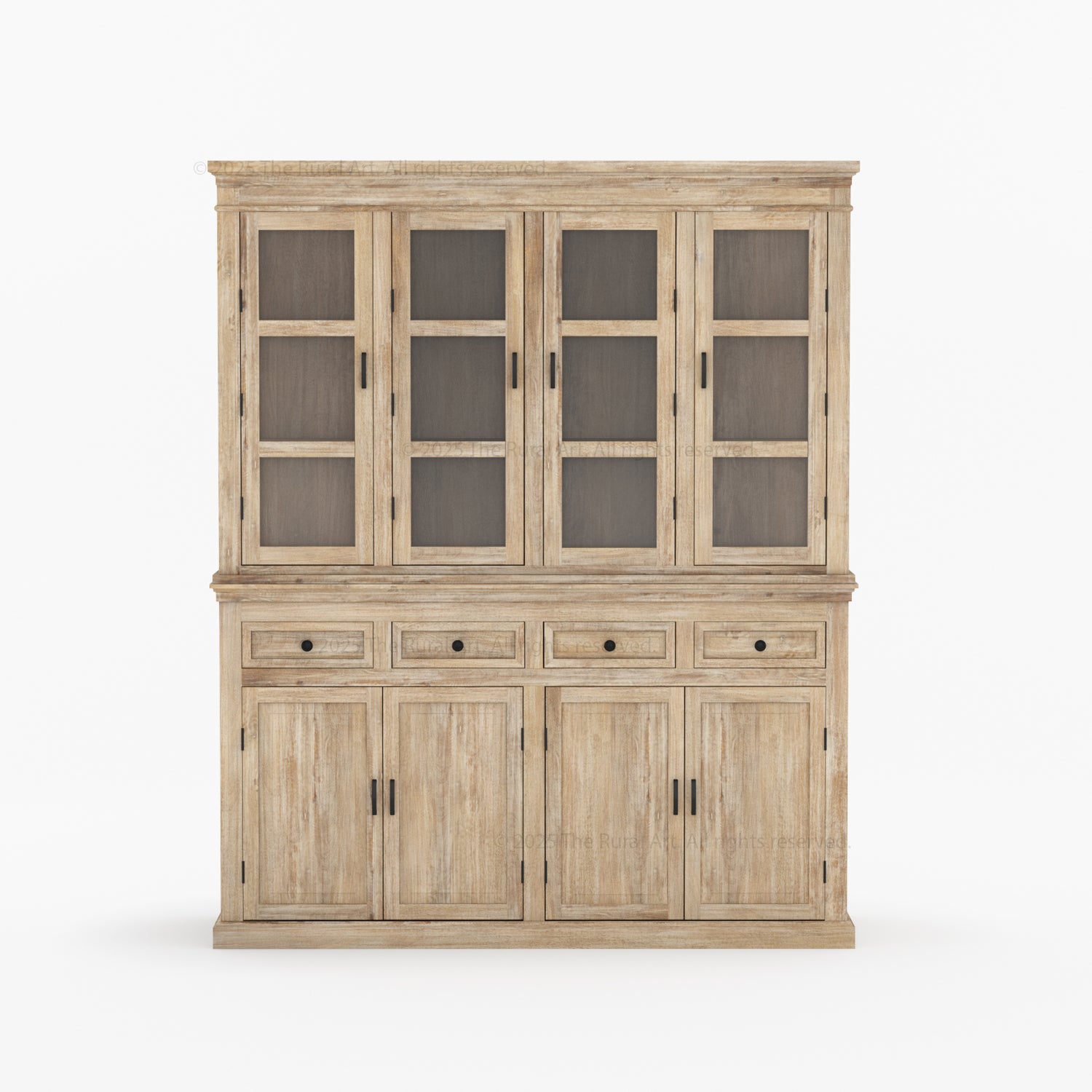 Anniston Solid Wood Hutch Cabinet with Glass-Paneled Doors