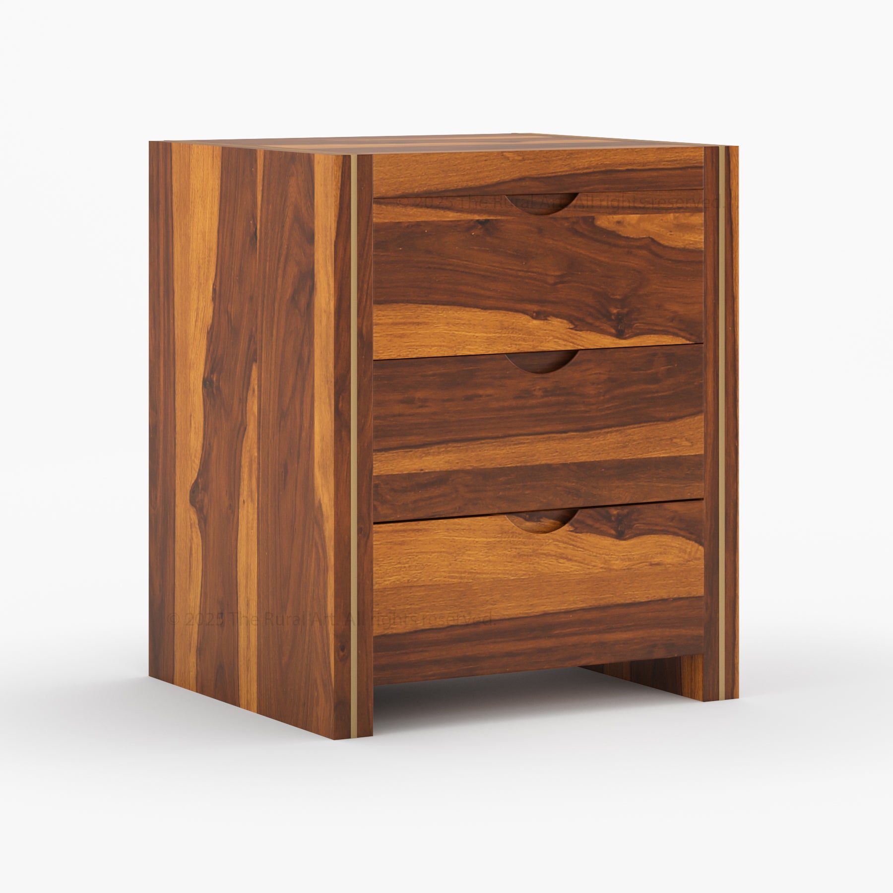 Branson Solid Wood Nightstand – Modern Black with Brass Inlay