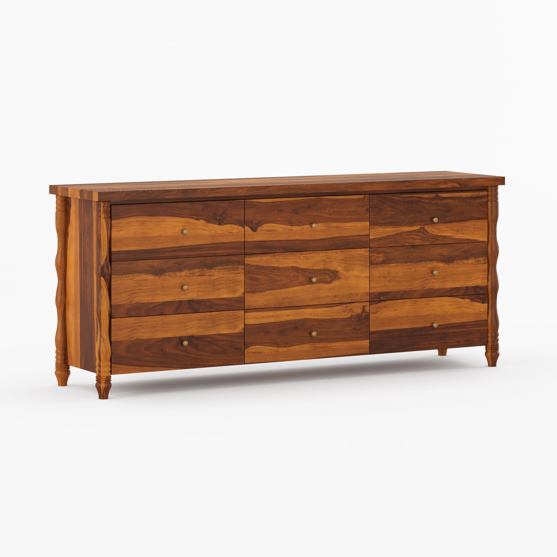 Jasper Solid Wood Dresser with Turned Legs & Brass Knobs