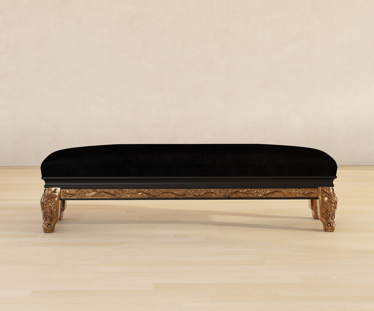 Versailles Grandeur Solid Wood Bedroom Bench with Gold Leaf Carved Details