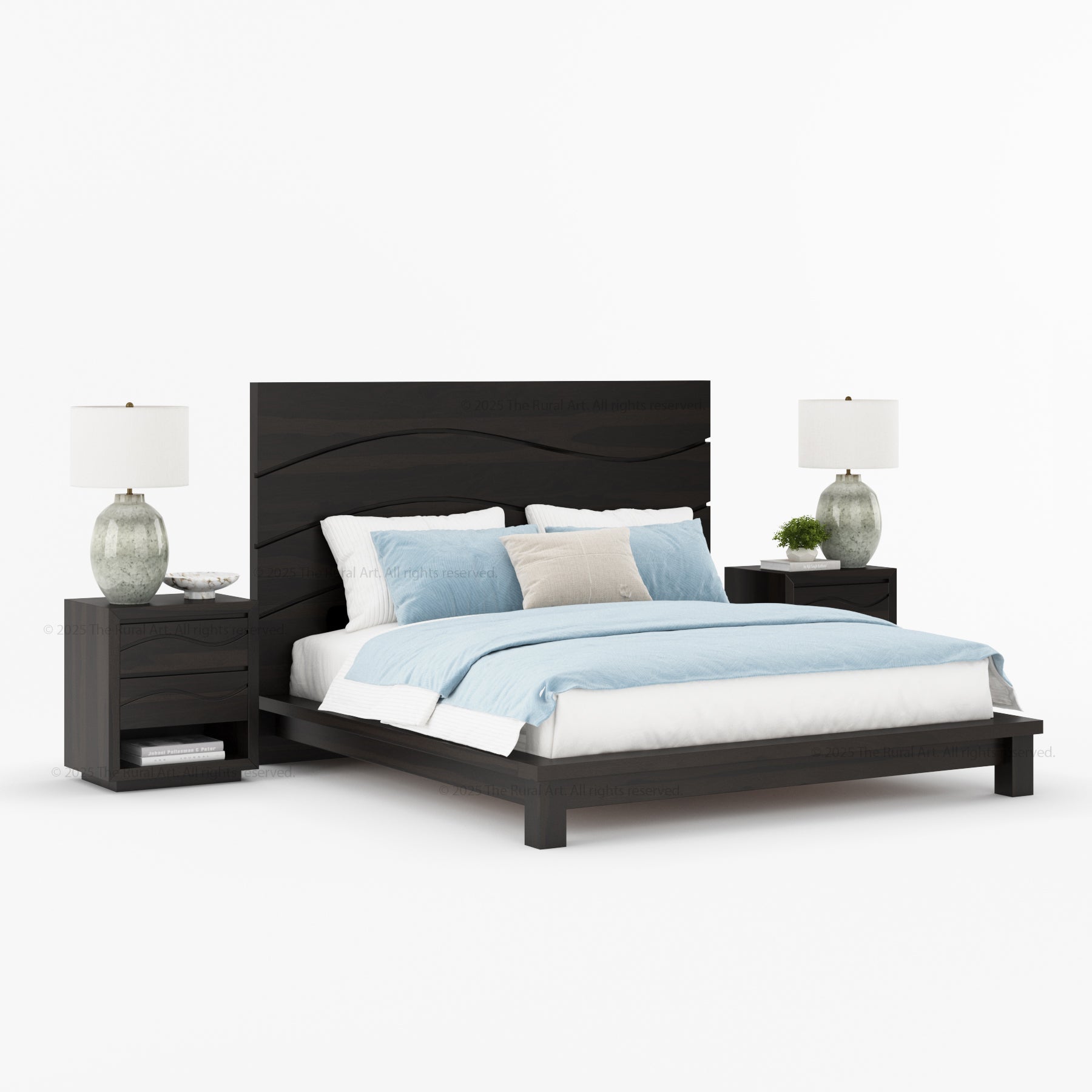 Seabrook Solid Wood Platform Bed with Wave-Carved Headboard