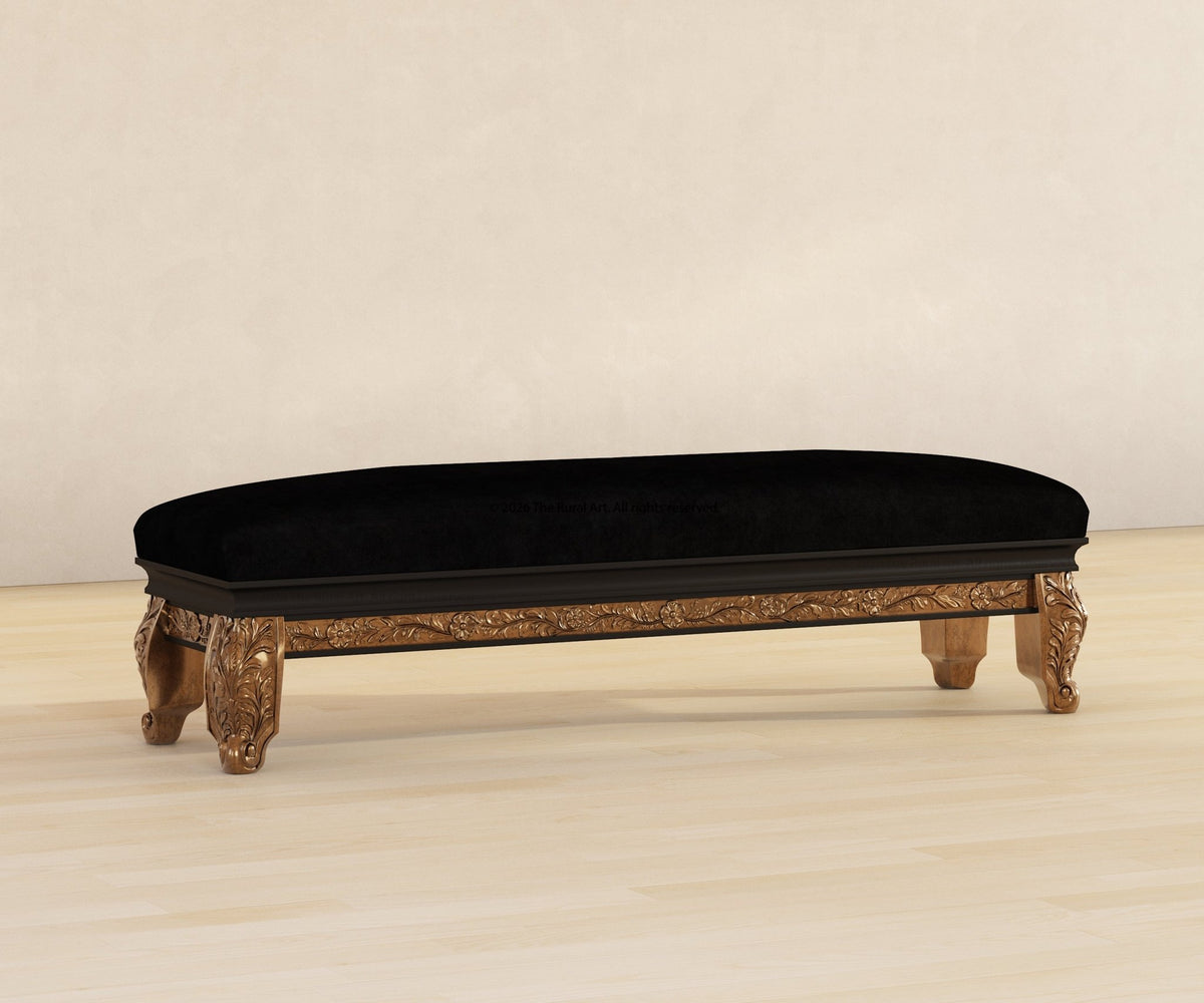 Versailles Grandeur Solid Wood Bedroom Bench with Gold Leaf Carved Details
