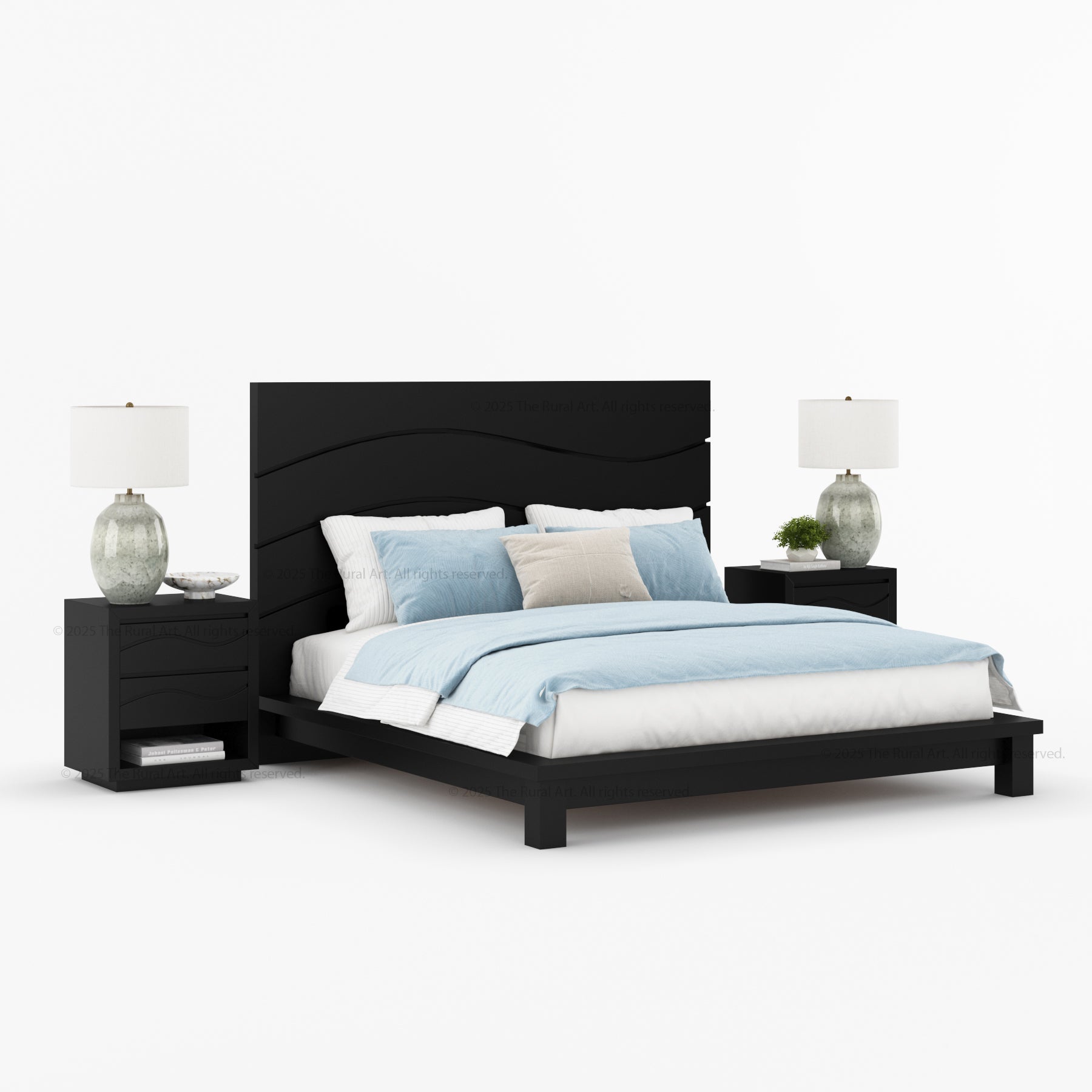 Seabrook Solid Wood Platform Bed with Wave-Carved Headboard