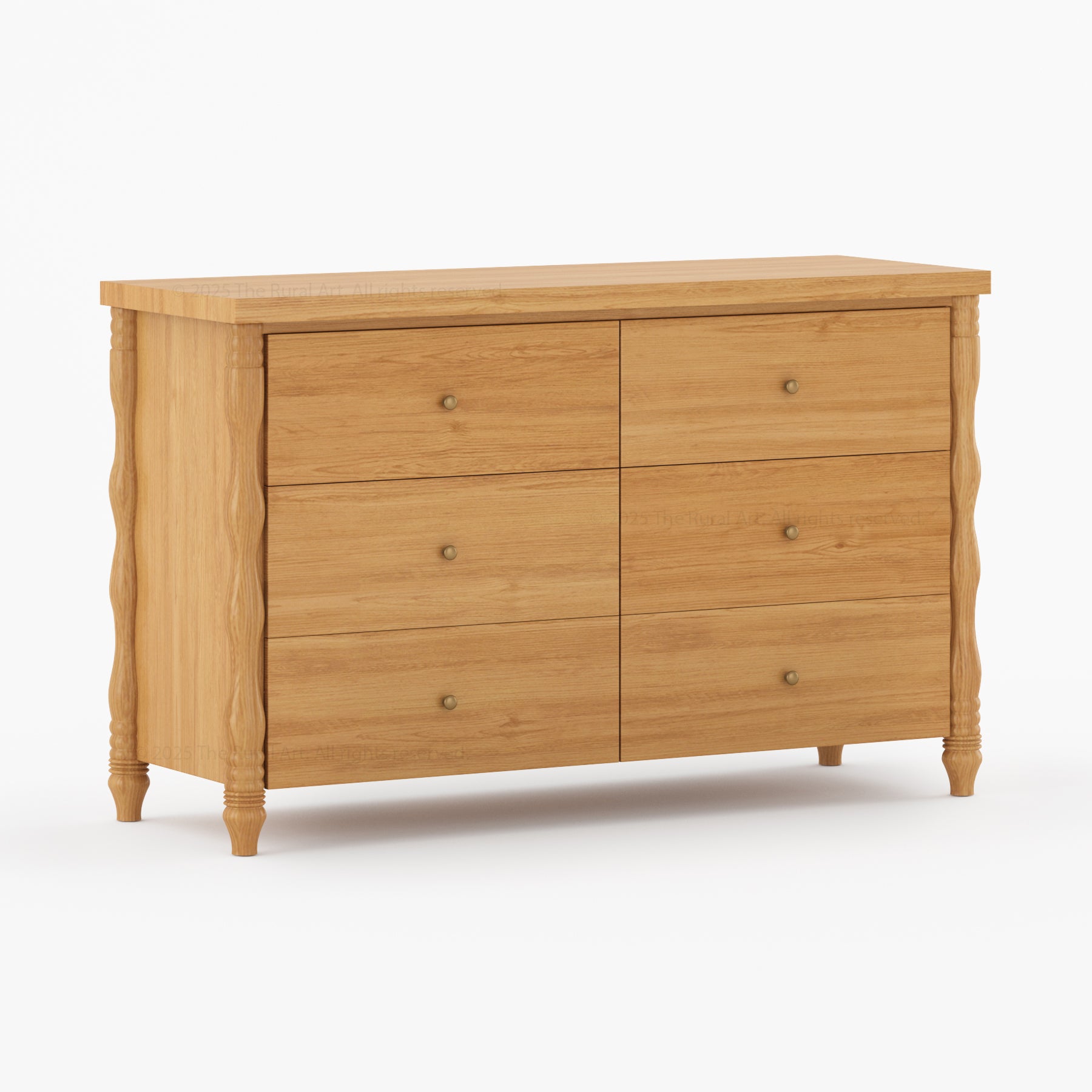 Jasper Solid Wood Dresser with Turned Legs & Brass Knobs