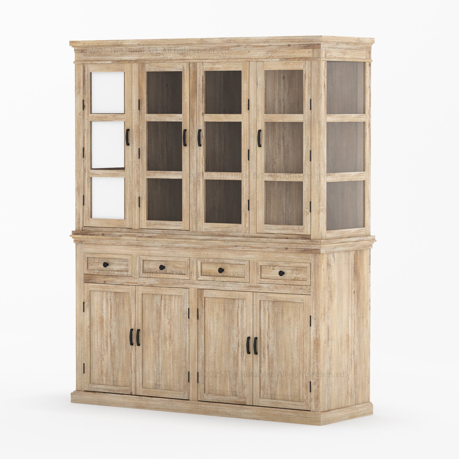 Anniston Solid Wood Hutch Cabinet with Glass-Paneled Doors