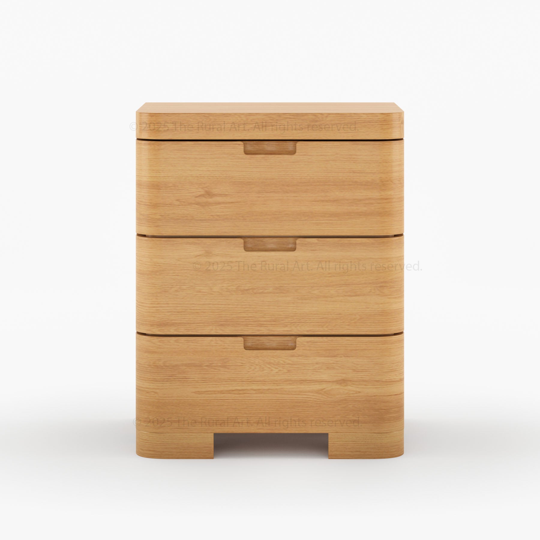 Beverly Solid Wood Nightstand 3-Drawer Bedside Table with Rounded Corners