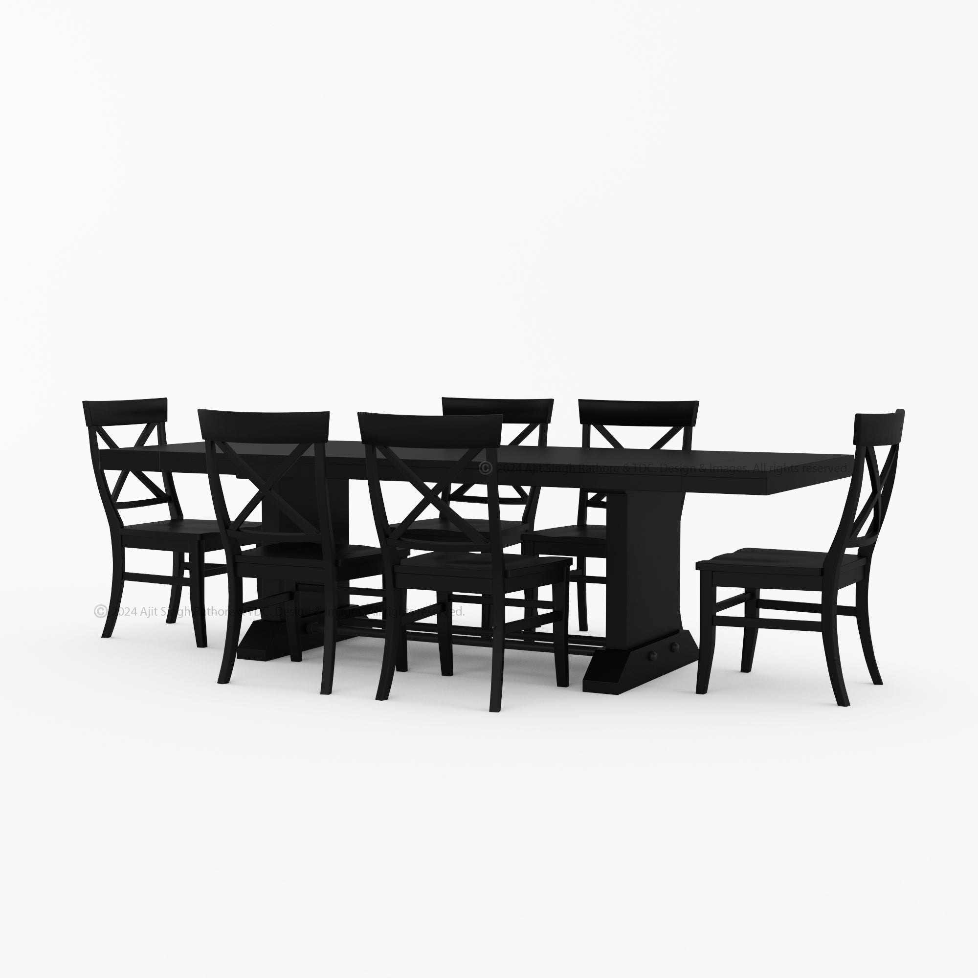 El Cerrito Rustic Solid Indian Rosewood Trestle Pedestal Dining Table