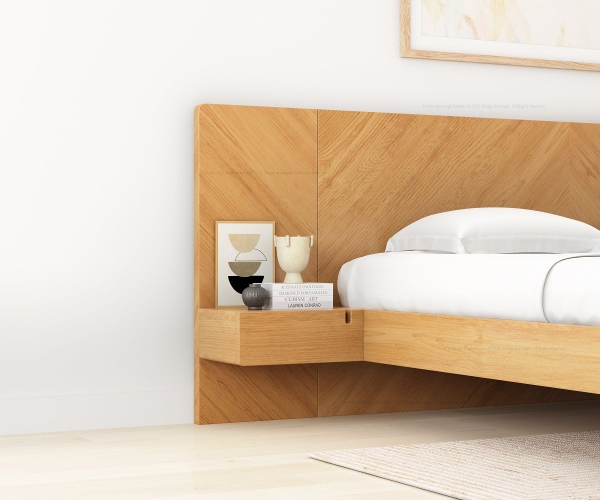 Hollywood Teakwood Floating Bed with End Tables