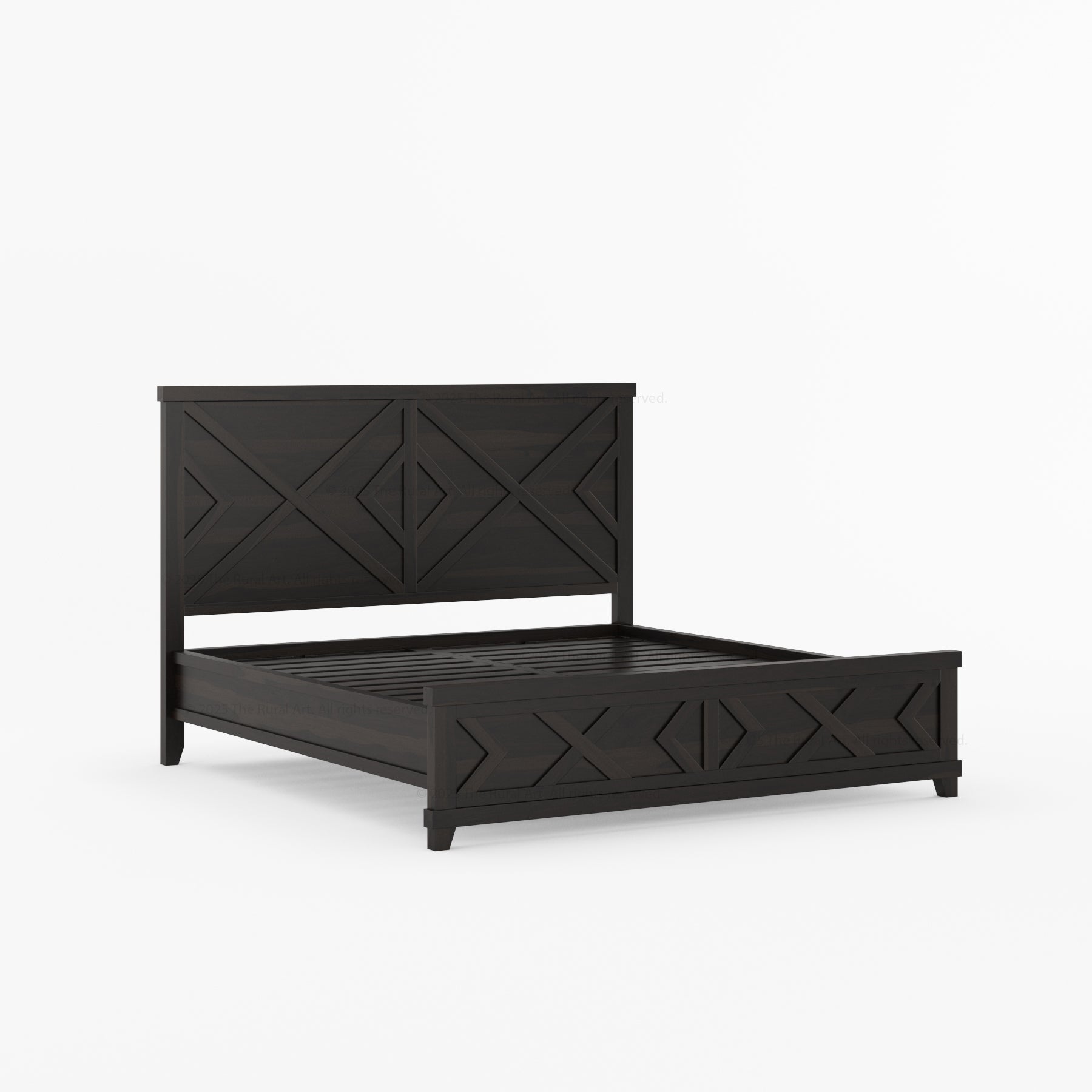 Baytown Rustic Solid Wood Bed with Geometric Carvings