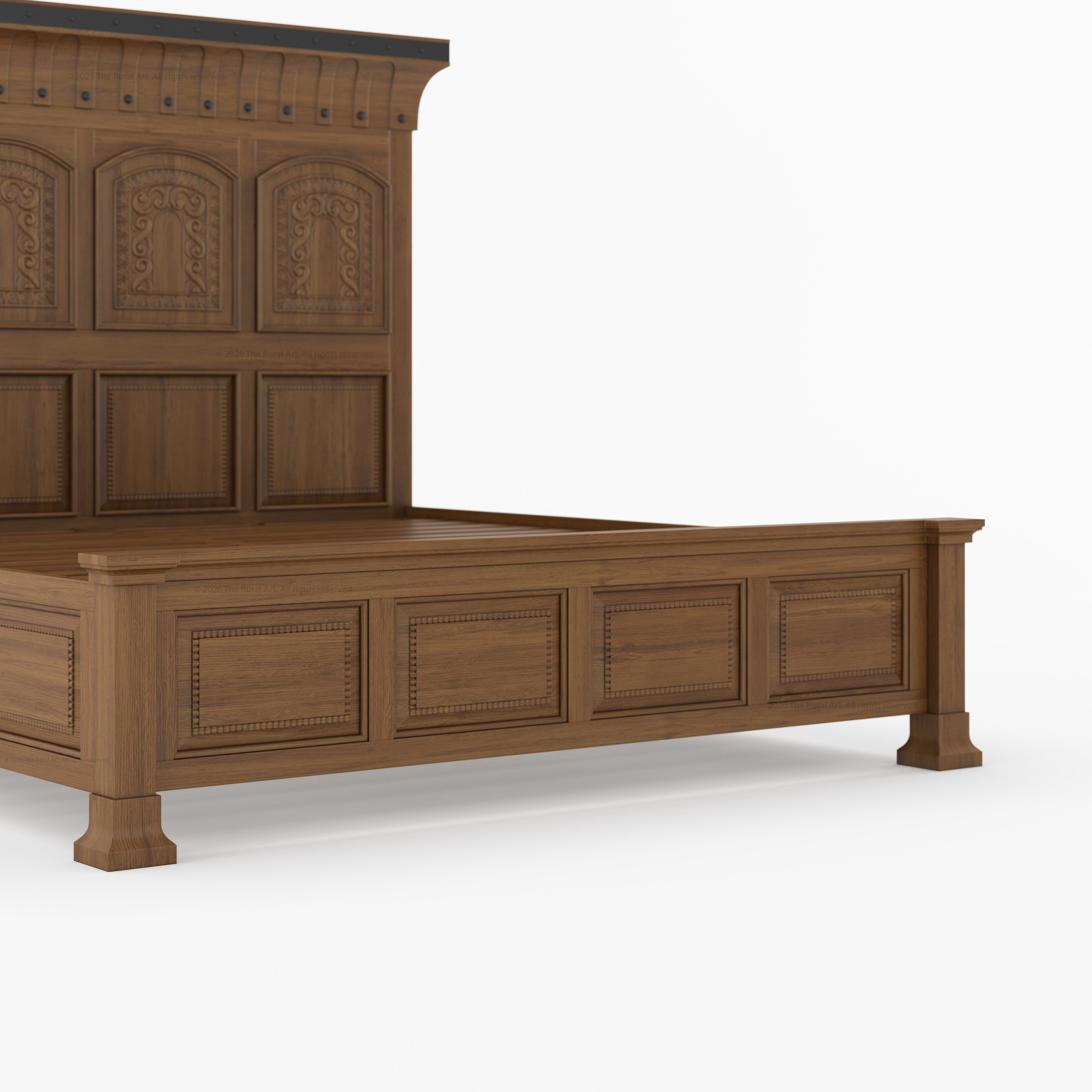 Prescott Grand Heritage Solid Wood Bed with Hand-Carved Panel Headboard