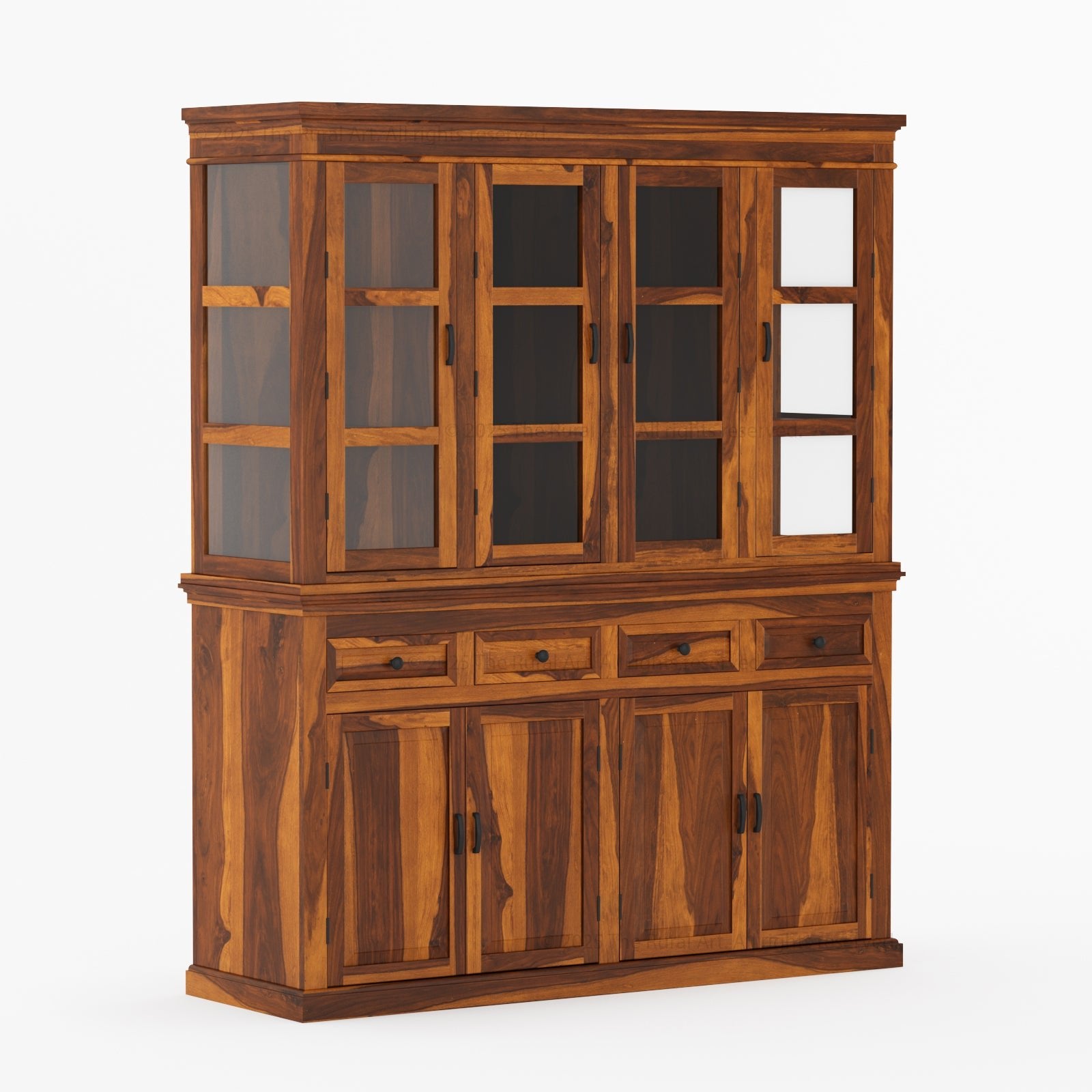 Anniston Solid Wood Hutch Cabinet with Glass-Paneled Doors
