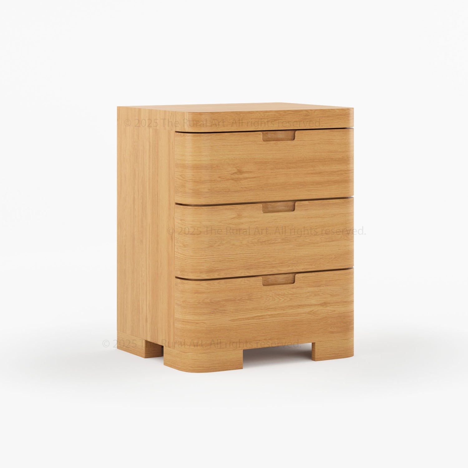 Beverly Solid Wood Nightstand 3-Drawer Bedside Table with Rounded Corners