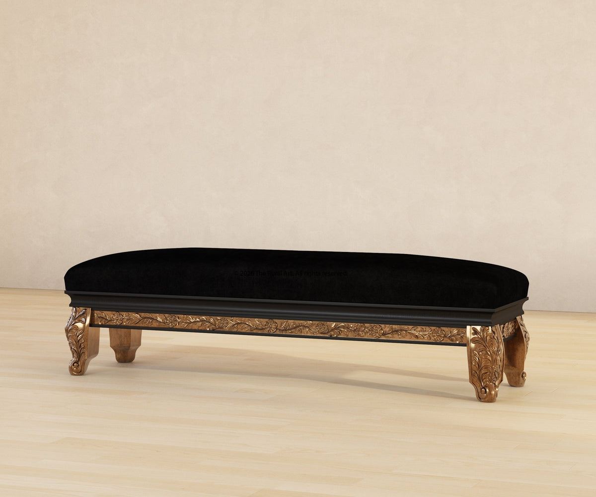 Versailles Grandeur Solid Wood Bedroom Bench with Gold Leaf Carved Details