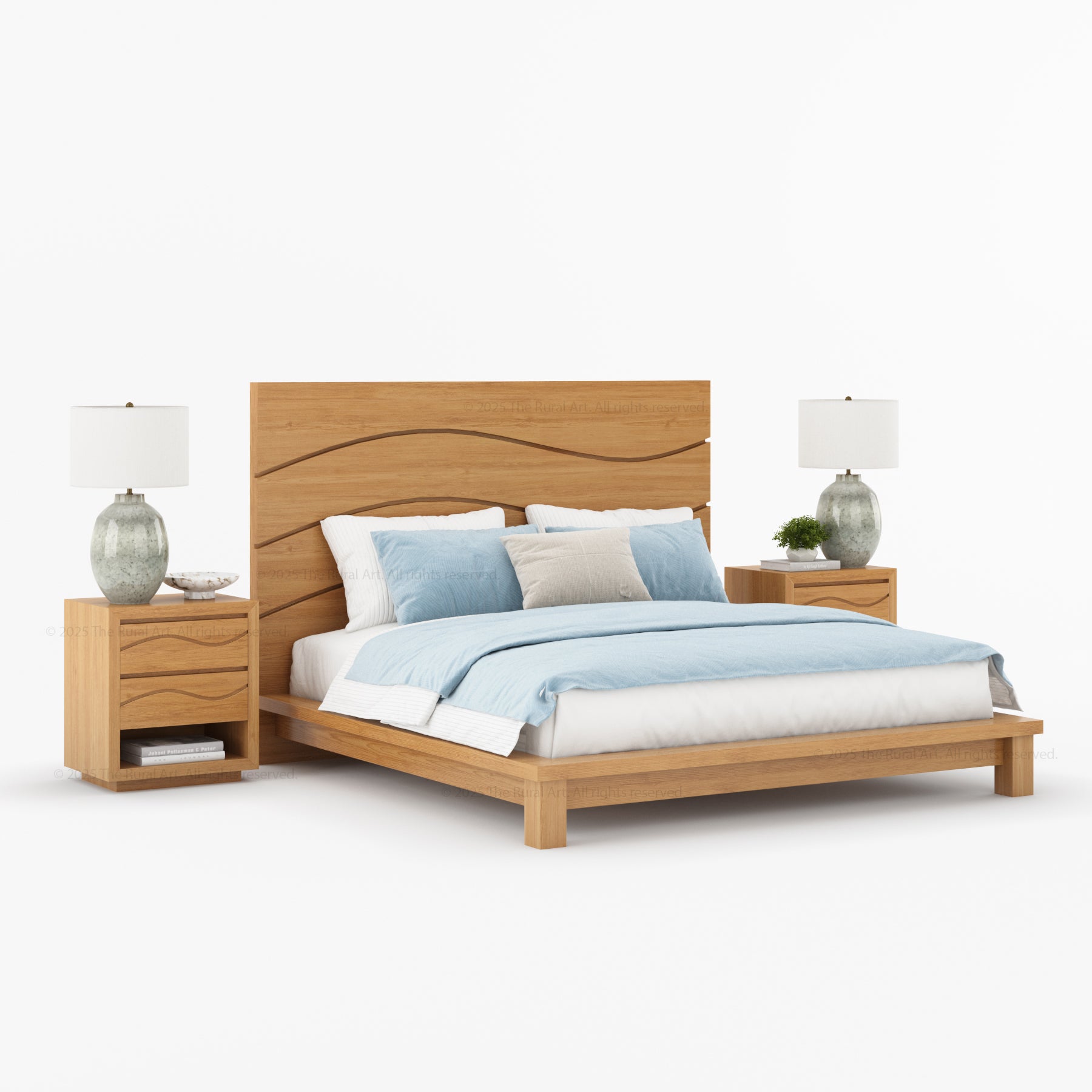 Seabrook Solid Wood Platform Bed with Wave-Carved Headboard