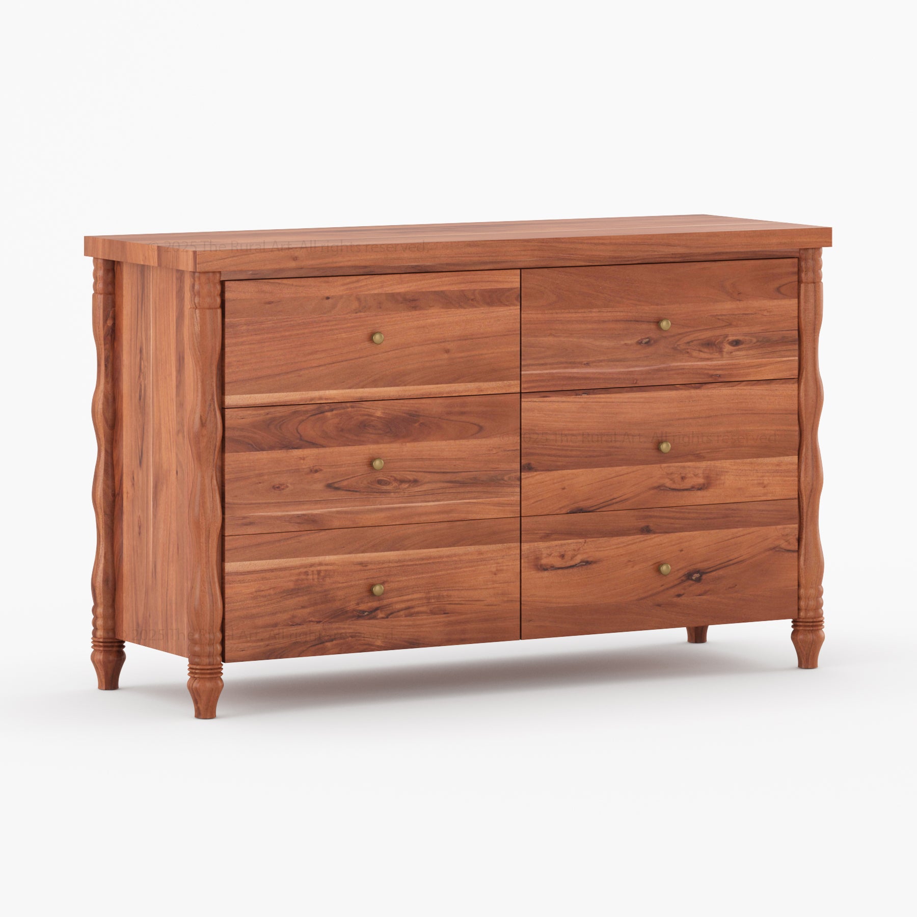 Jasper Solid Wood Dresser with Turned Legs & Brass Knobs