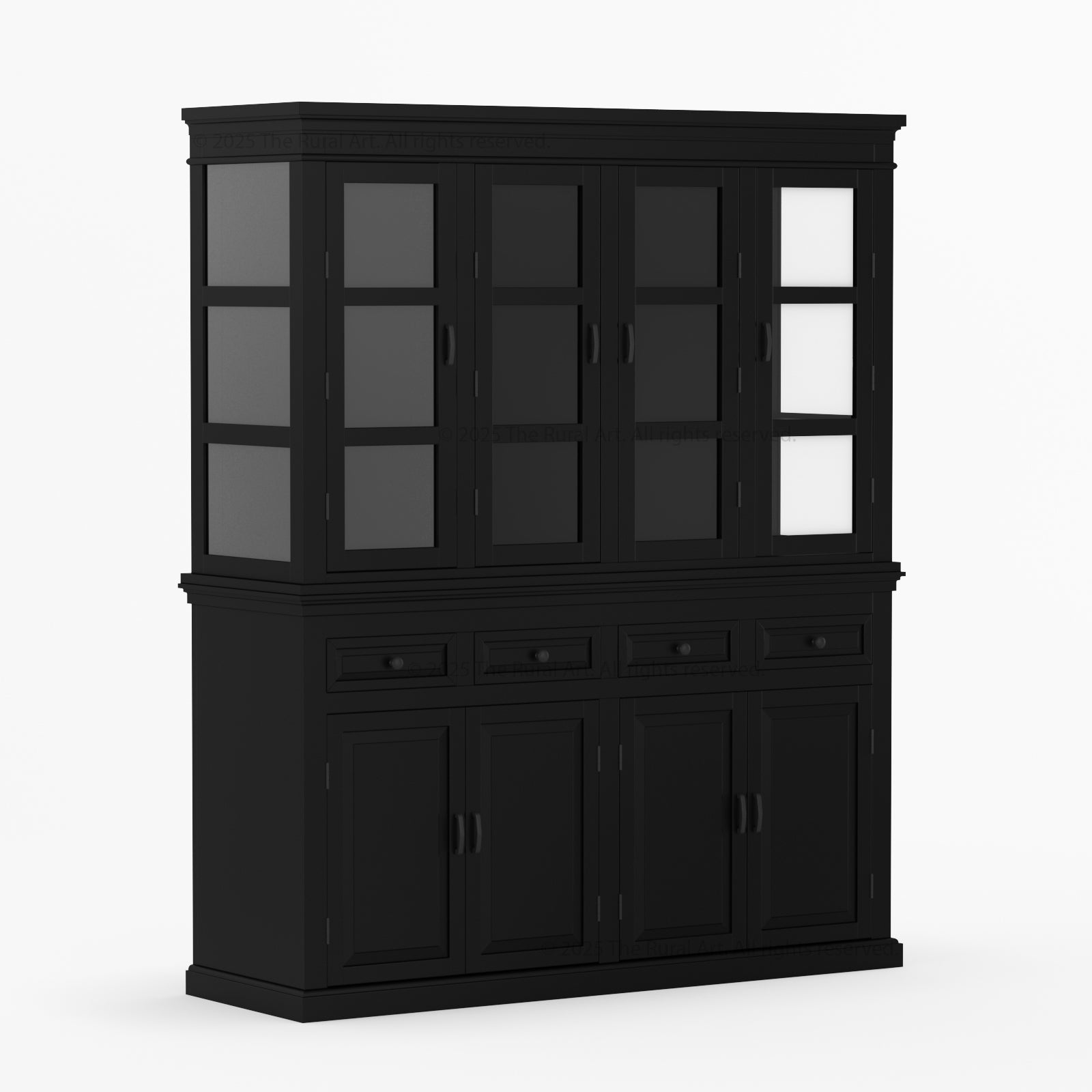 Anniston Solid Wood Hutch Cabinet with Glass-Paneled Doors