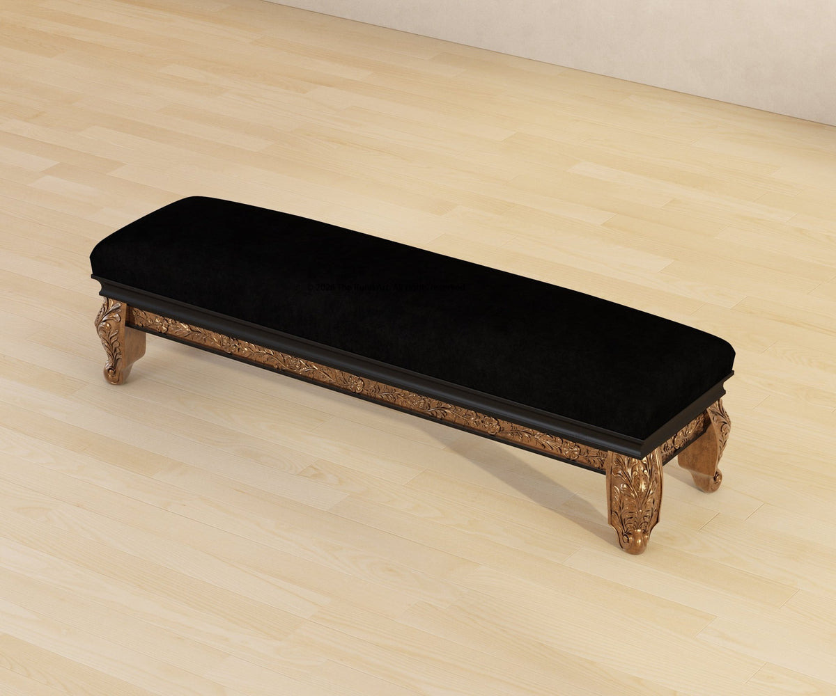 Versailles Grandeur Solid Wood Bedroom Bench with Gold Leaf Carved Details