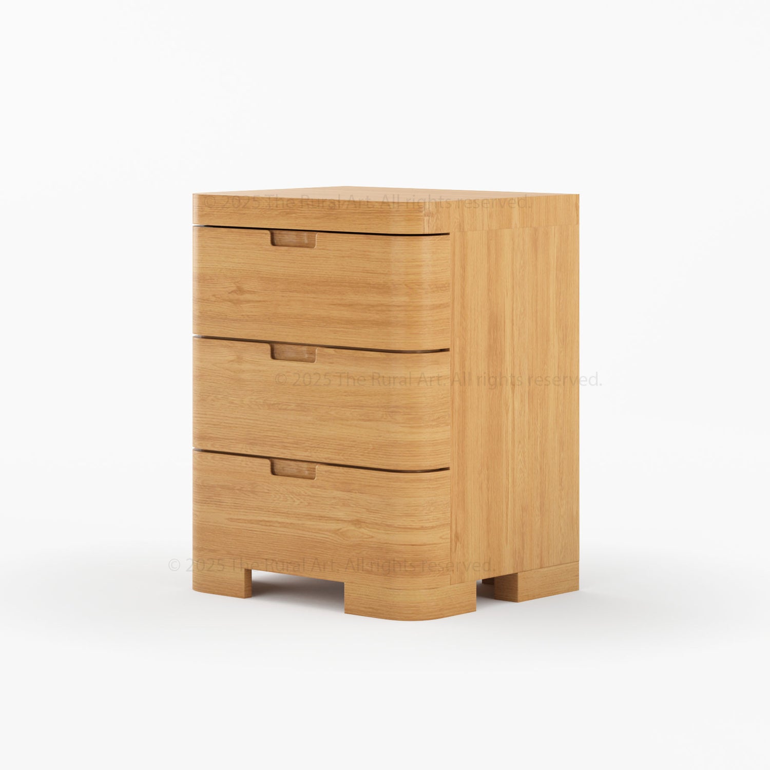 Beverly Solid Wood Nightstand 3-Drawer Bedside Table with Rounded Corners