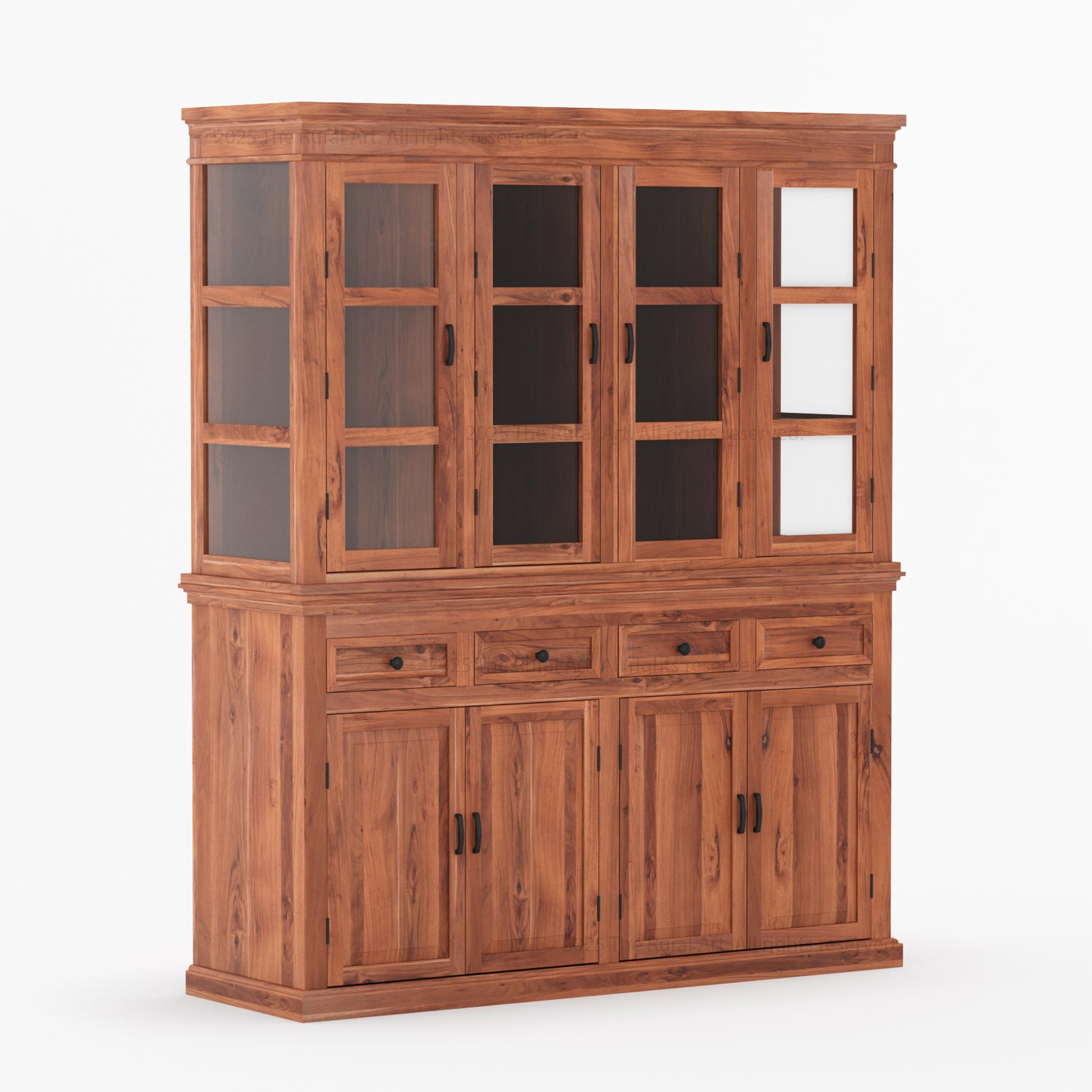Anniston Solid Wood Hutch Cabinet with Glass-Paneled Doors